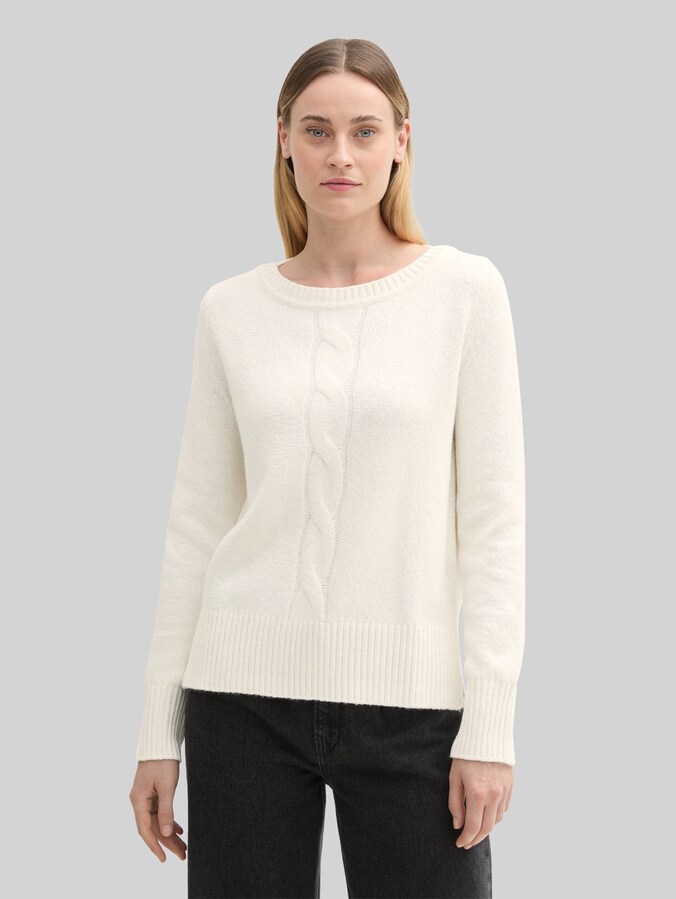 Strickpullover mit Zopfmuster von Women, Whisper White