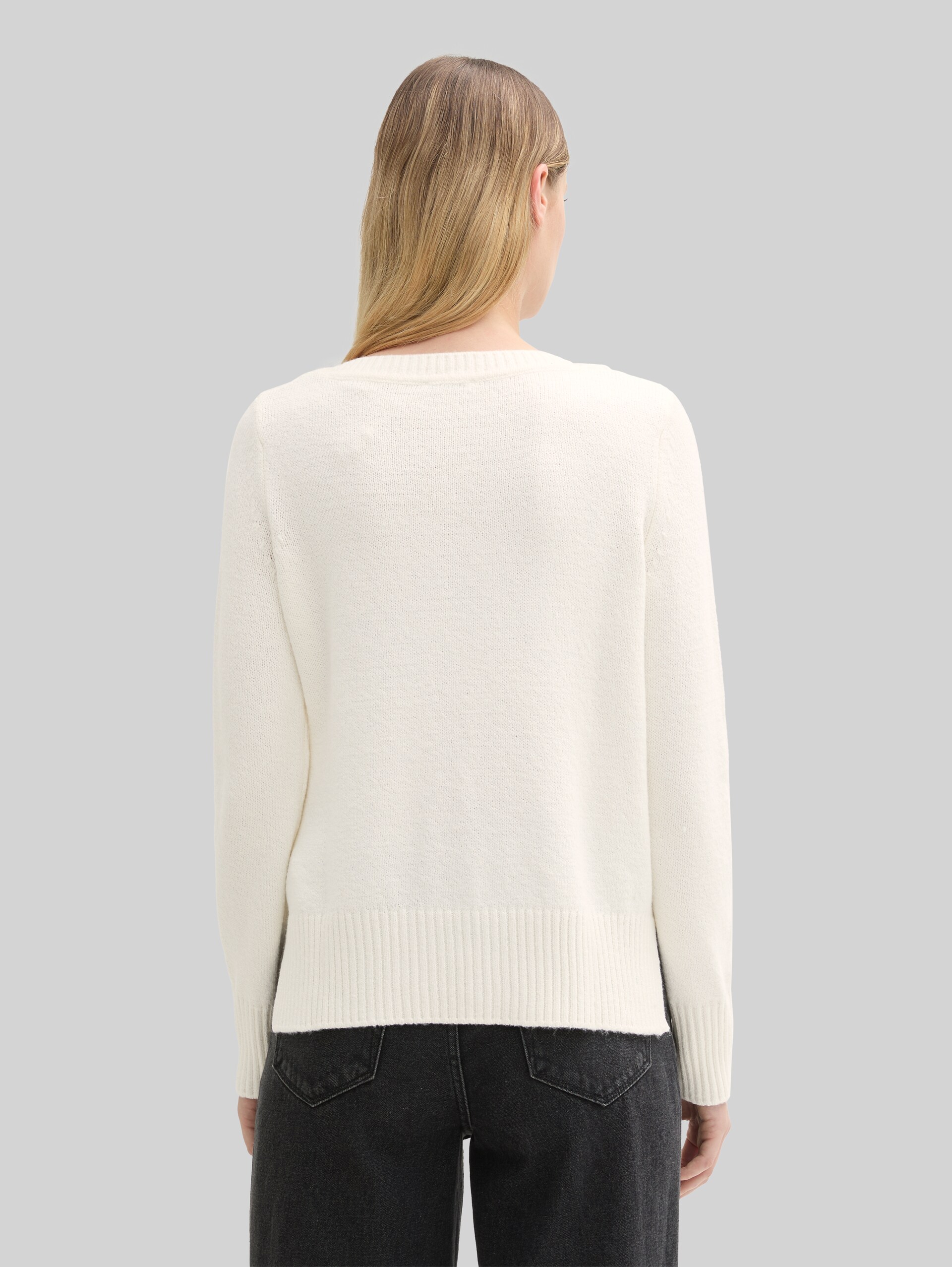 Strickpullover mit Zopfmuster - Whisper White