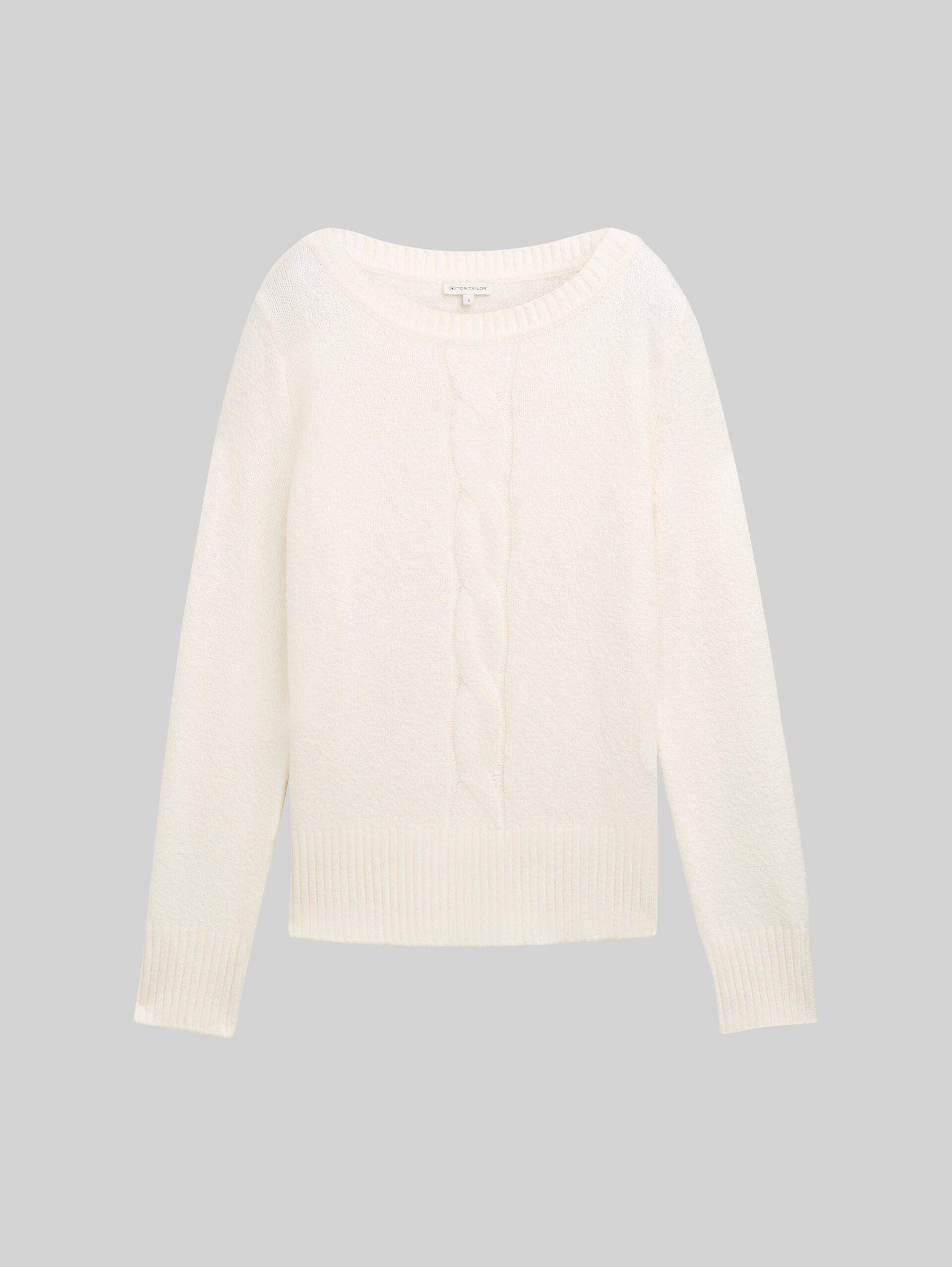 Strickpullover mit Zopfmuster - Whisper White