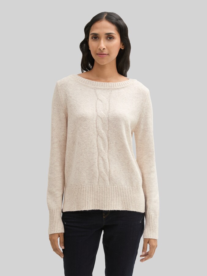 Strickpullover mit Zopfmuster von Women, doeskin melange