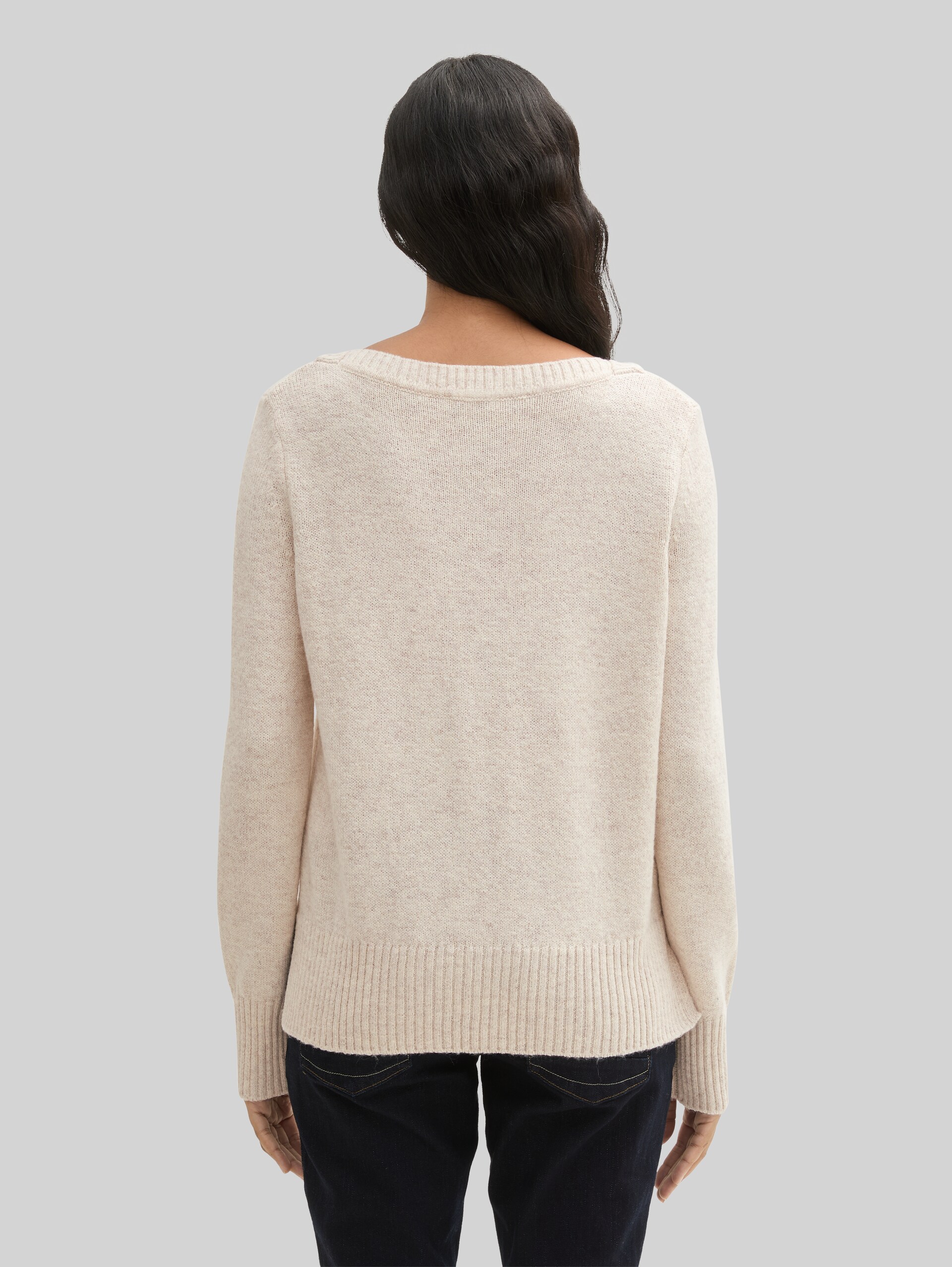 Strickpullover mit Zopfmuster - doeskin melange