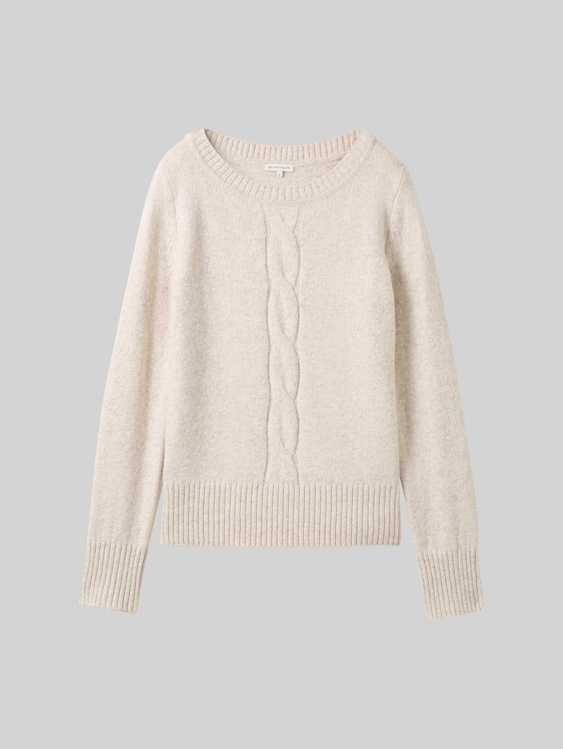 Strickpullover mit Zopfmuster - doeskin melange