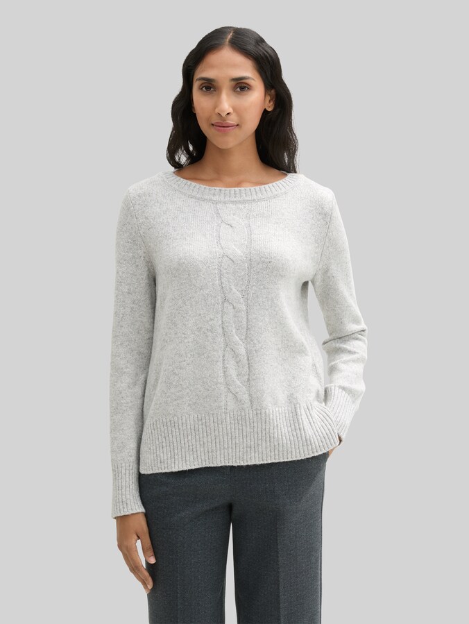 Strickpullover mit Zopfmuster von Women, morning grey melange