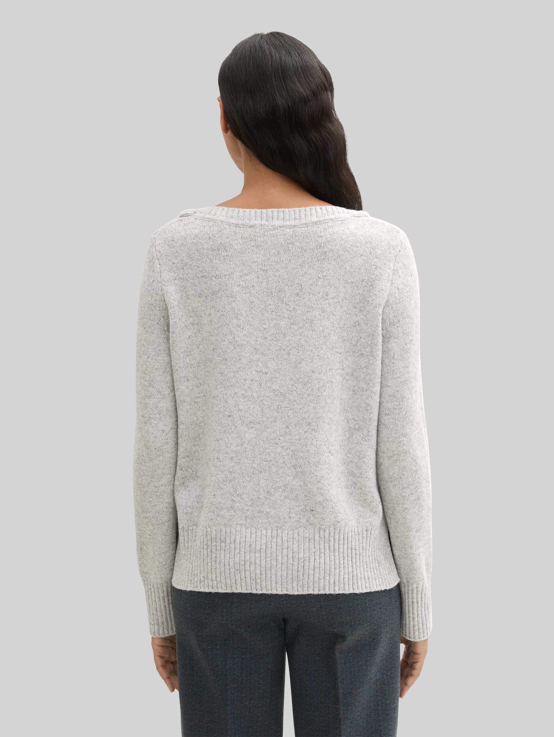 Strickpullover mit Zopfmuster - morning grey melange