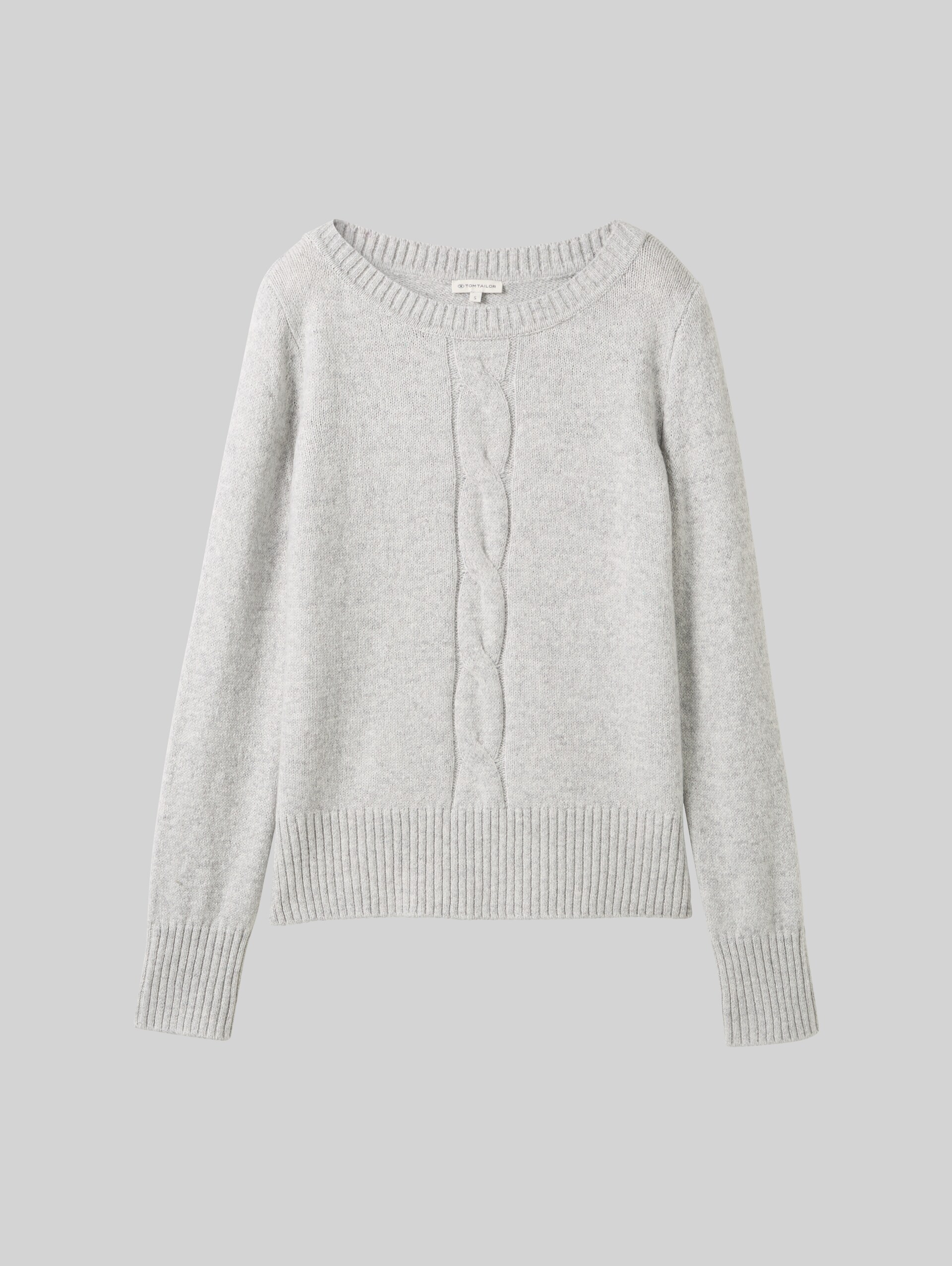 Strickpullover mit Zopfmuster - morning grey melange