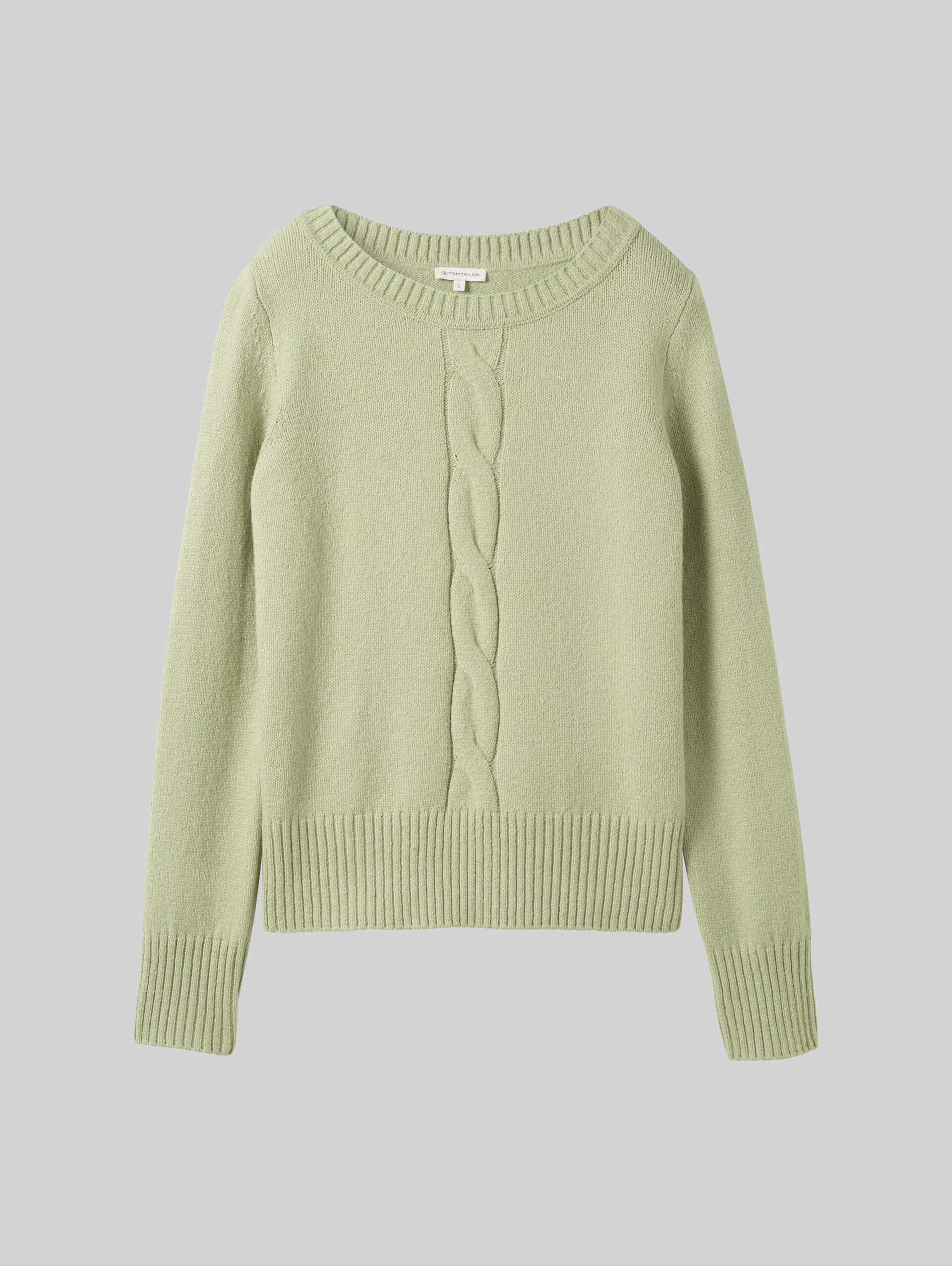 Strickpullover mit Zopfmuster - pure sage melange