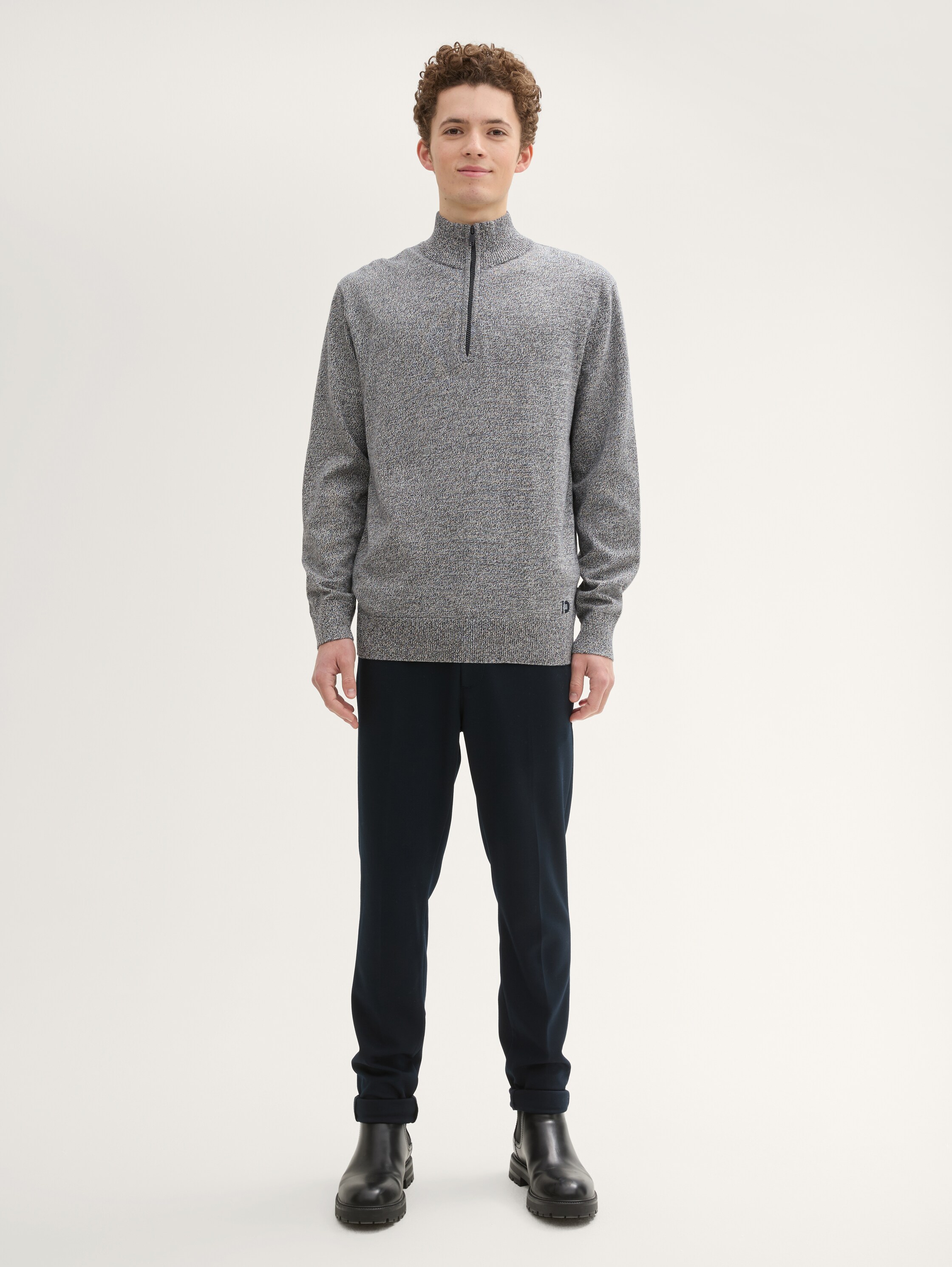 Basic Strick Troyer - navy_white_mouline - 