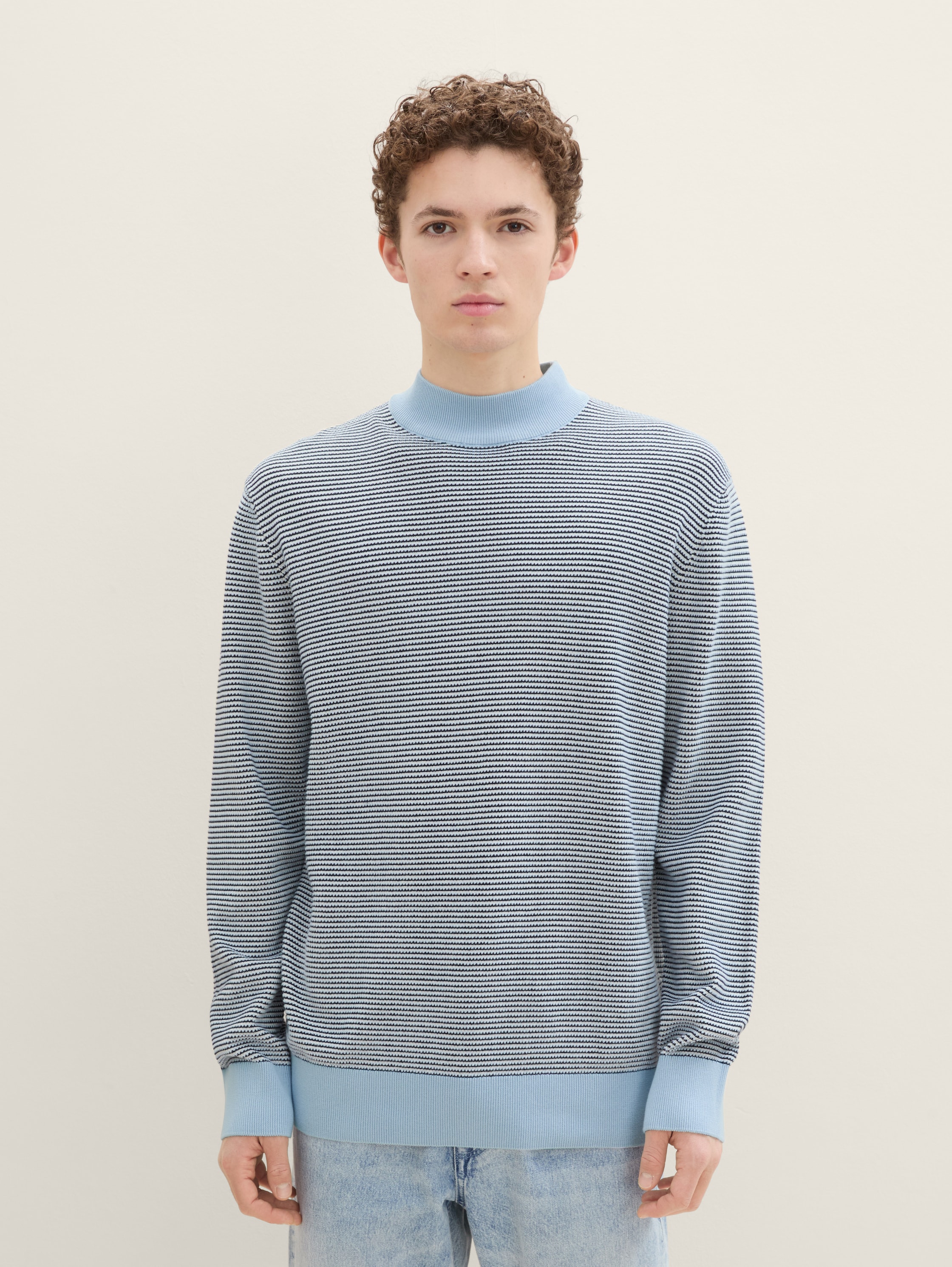 Gebreide trui met opstaande kraag - kentucky_blue_white_waffle -