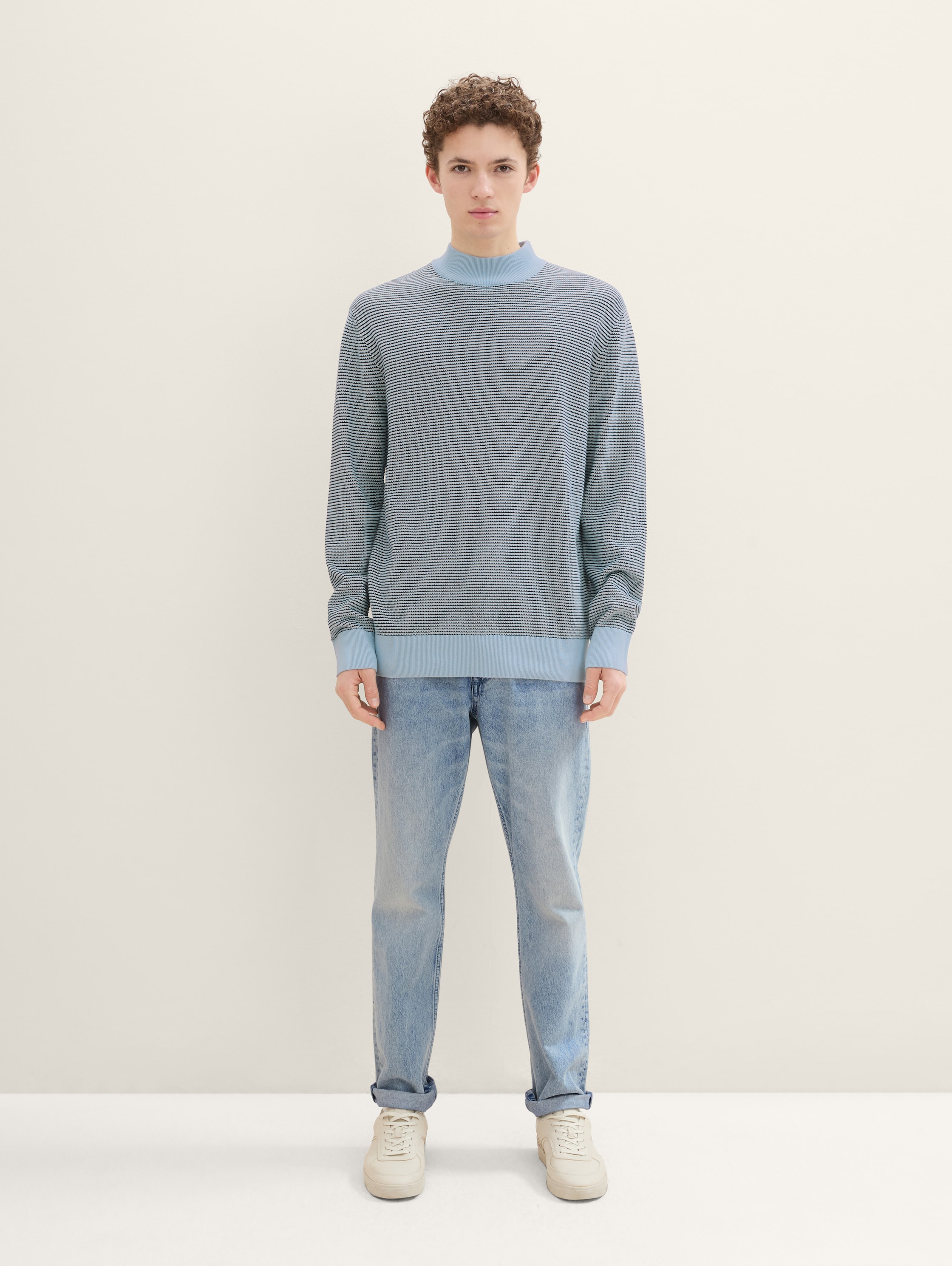 Gebreide trui met opstaande kraag - kentucky_blue_white_waffle -