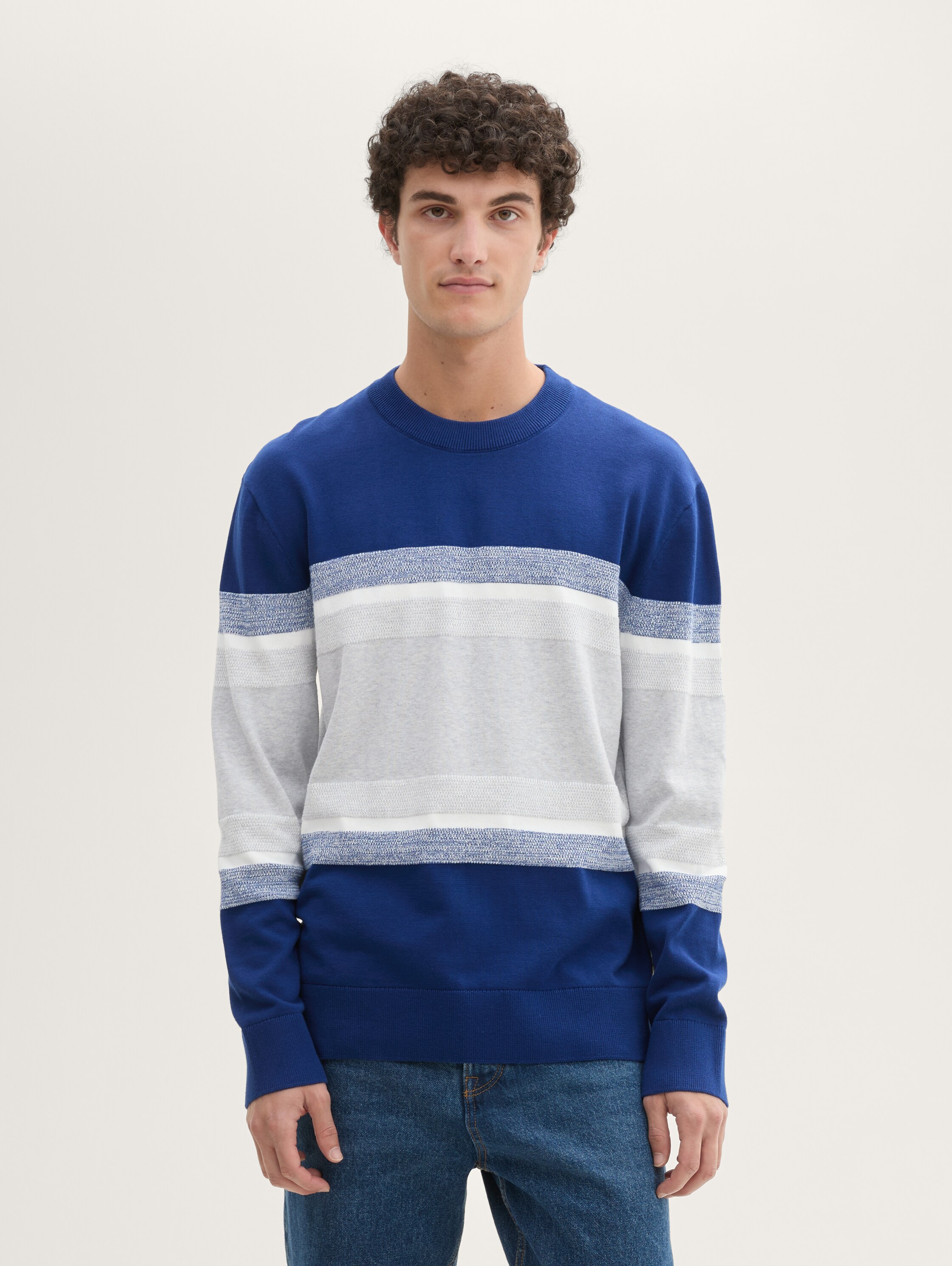 Gebreide trui met blokstrepen - space_blue_grey_color_block - 