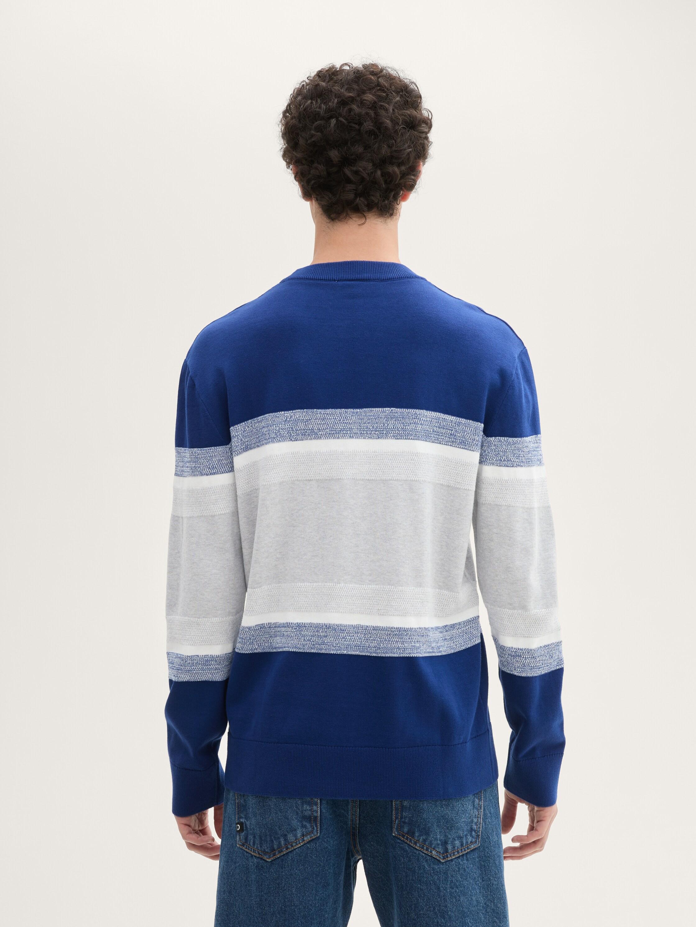 Gebreide trui met blokstrepen - space_blue_grey_color_block - 