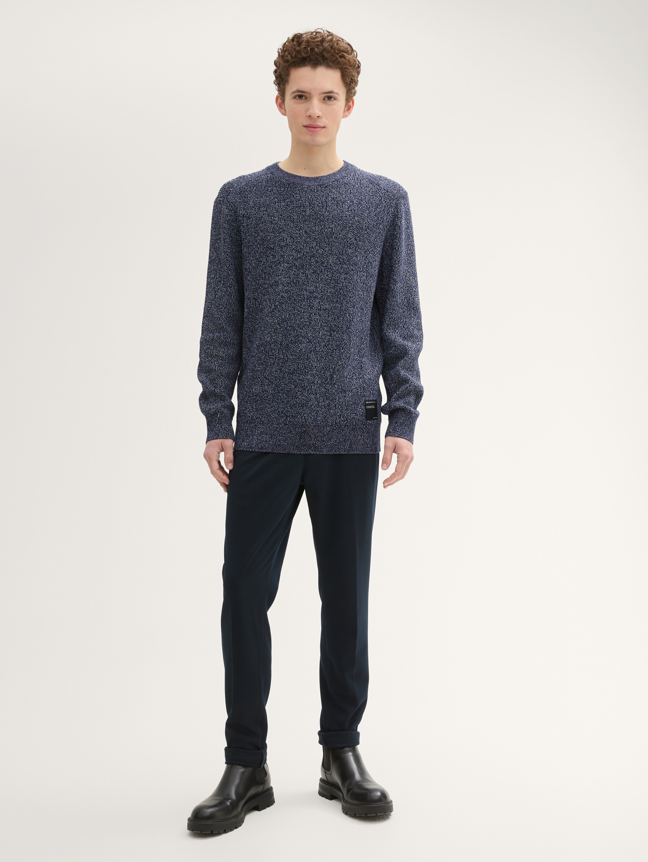 Strickpullover in Melange Optik - navy_blue_mouline - 