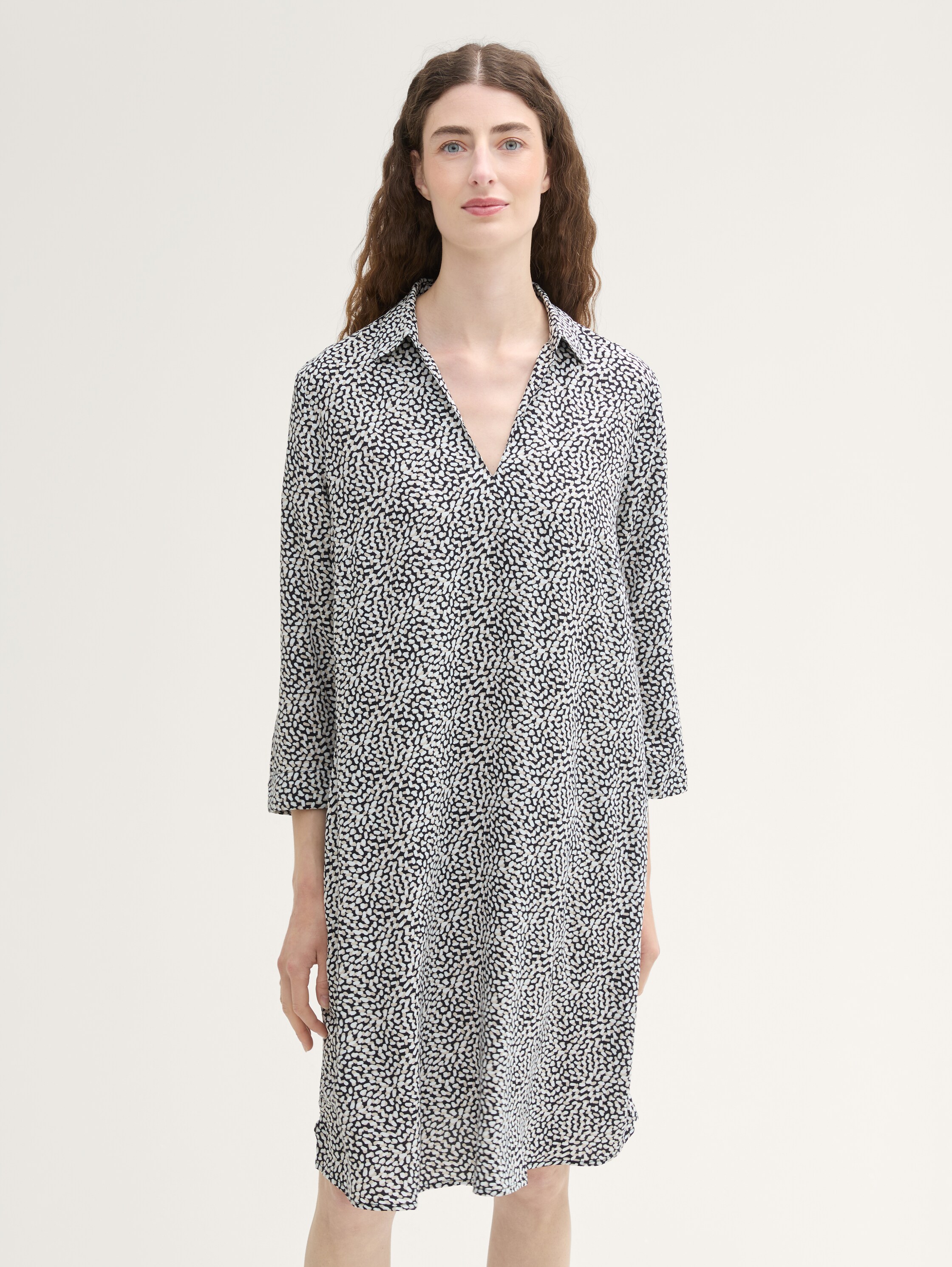 Italian Blusenkleid mit Kragen - organic_navy_dot_design - 