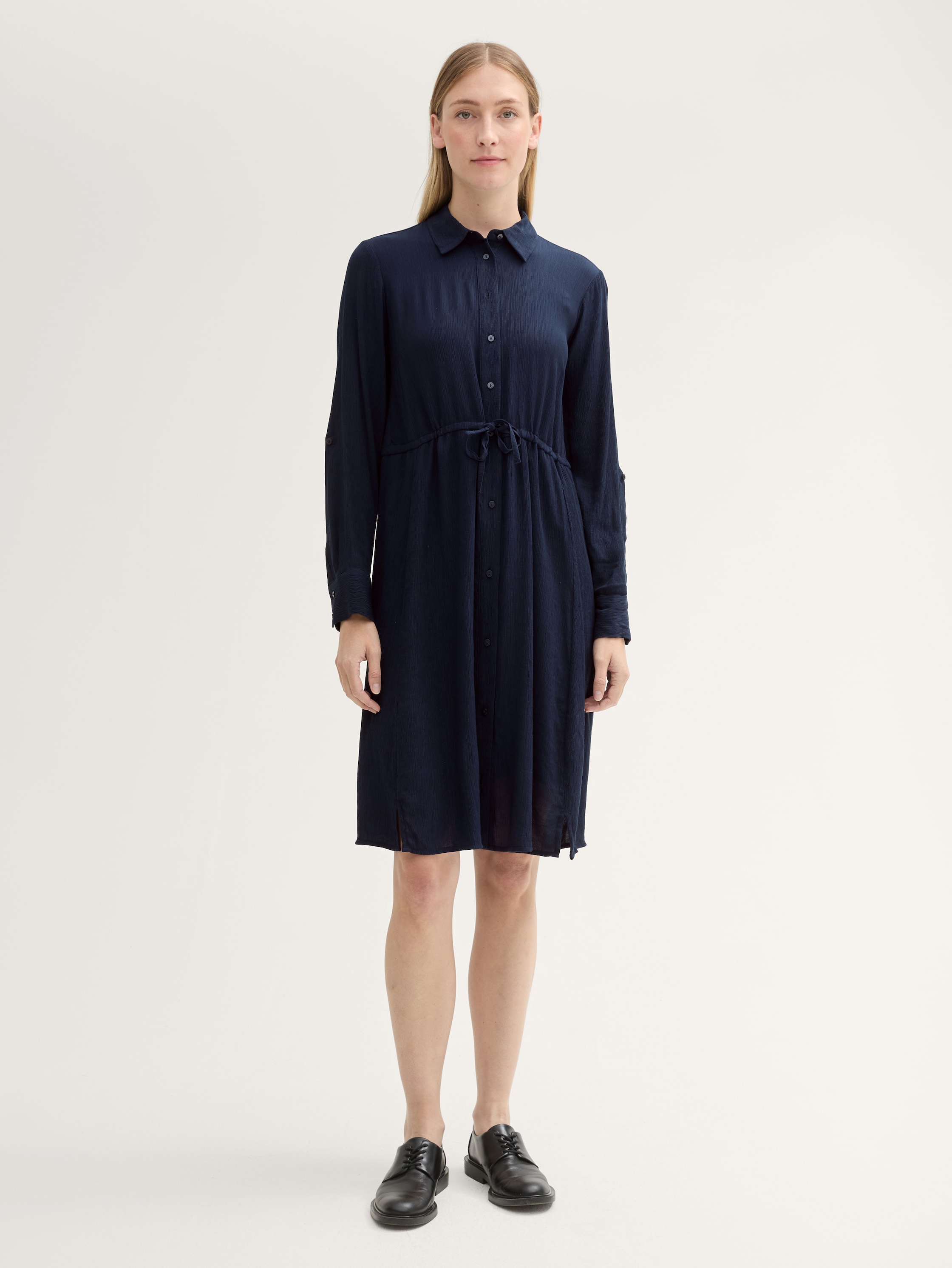 Crêpe Blusenkleid in Knitter-Optik - sky_captain_blue_1 - 