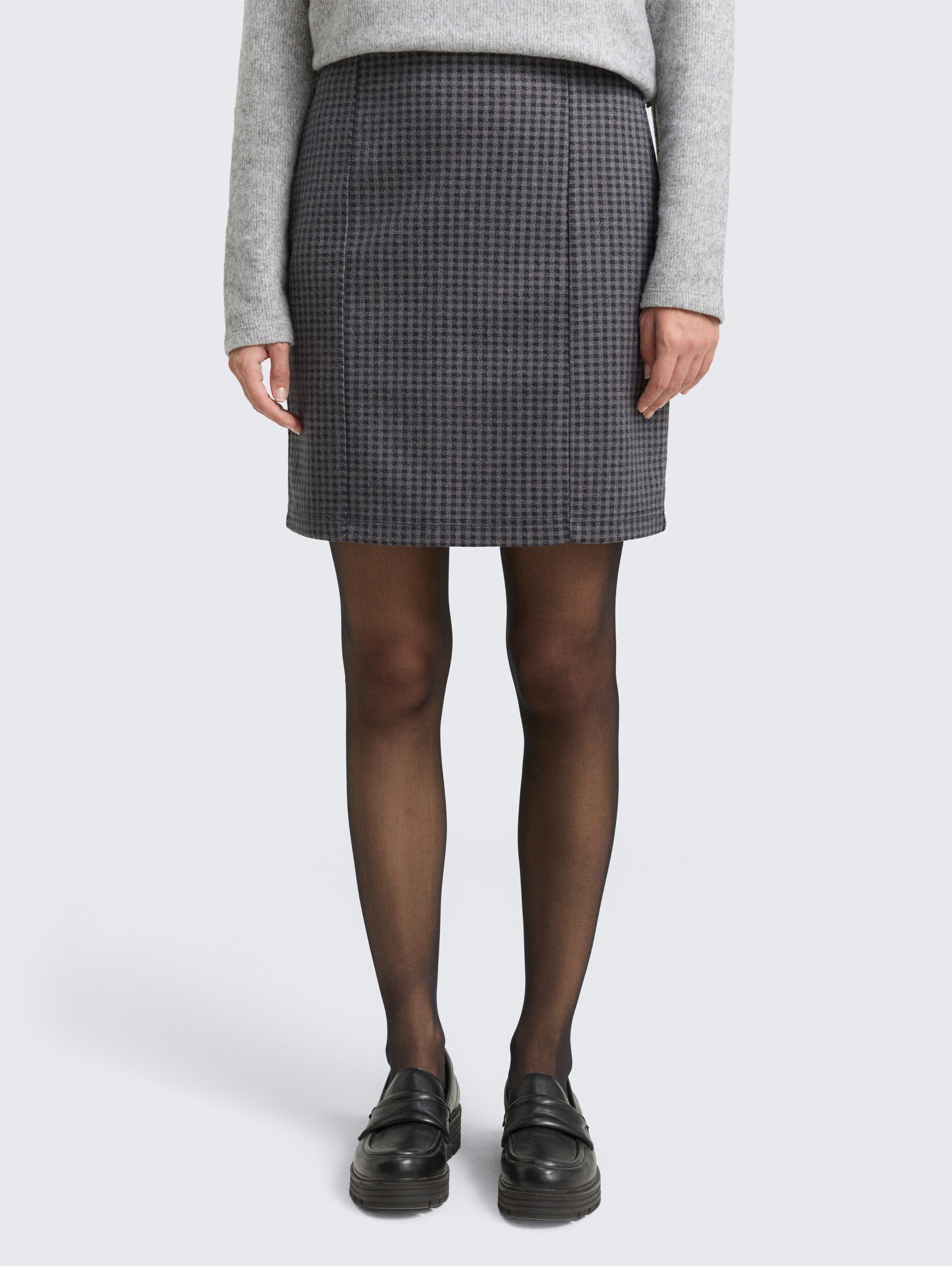 High Waist Mini-Rock mit Karomuster - navy_grey_check_design - 