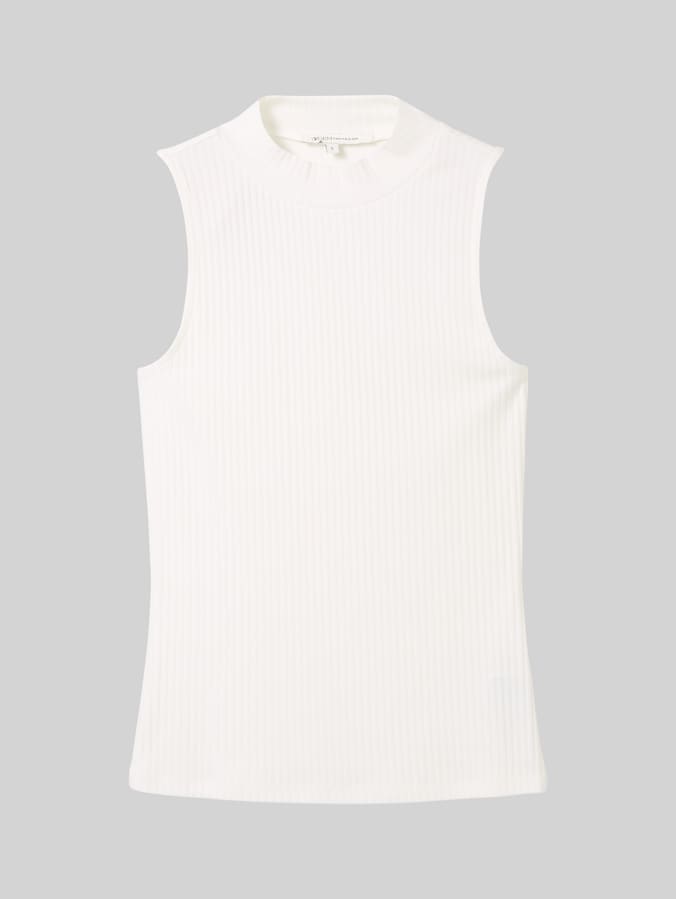 Ripp Top mit Stehkragen von Denim Female, off white
