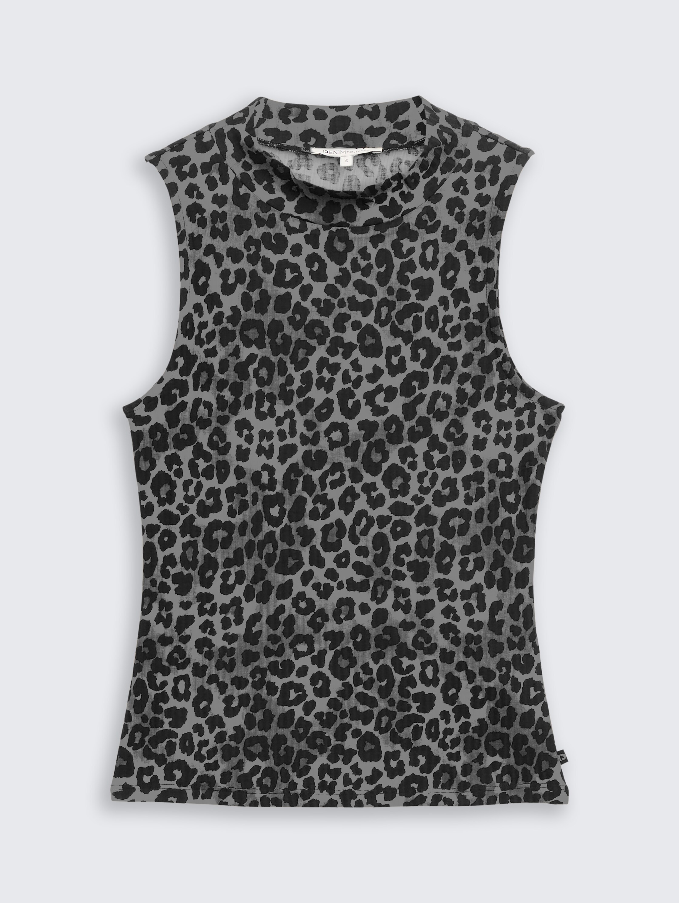 Ripp Top mit Stehkragen - dark grey black leo - Vorder-Produkt-Ansicht