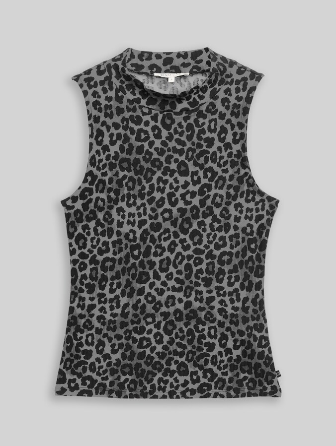 Geribbeld topje met opstaande kraag door Denim Female, dark grey black leo