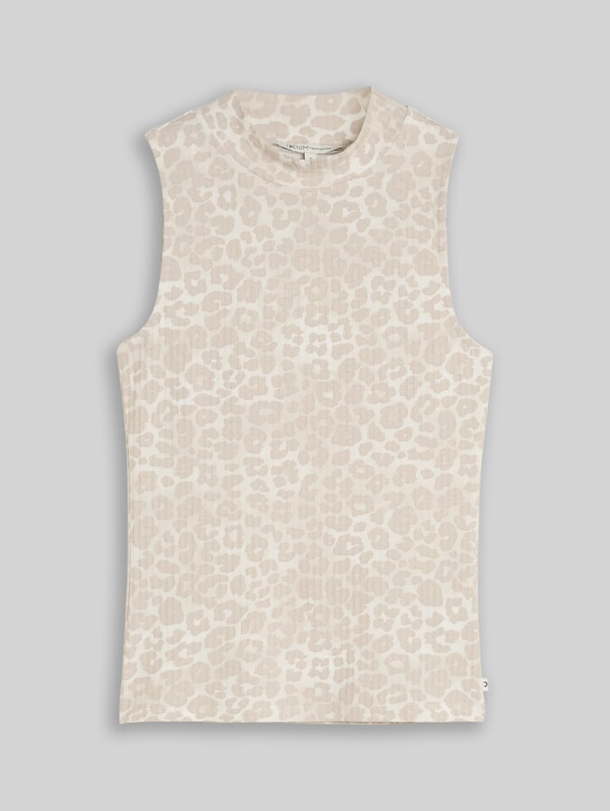 Haut en tricot côtelé à col montant par Denim Female, beige tonal leo print