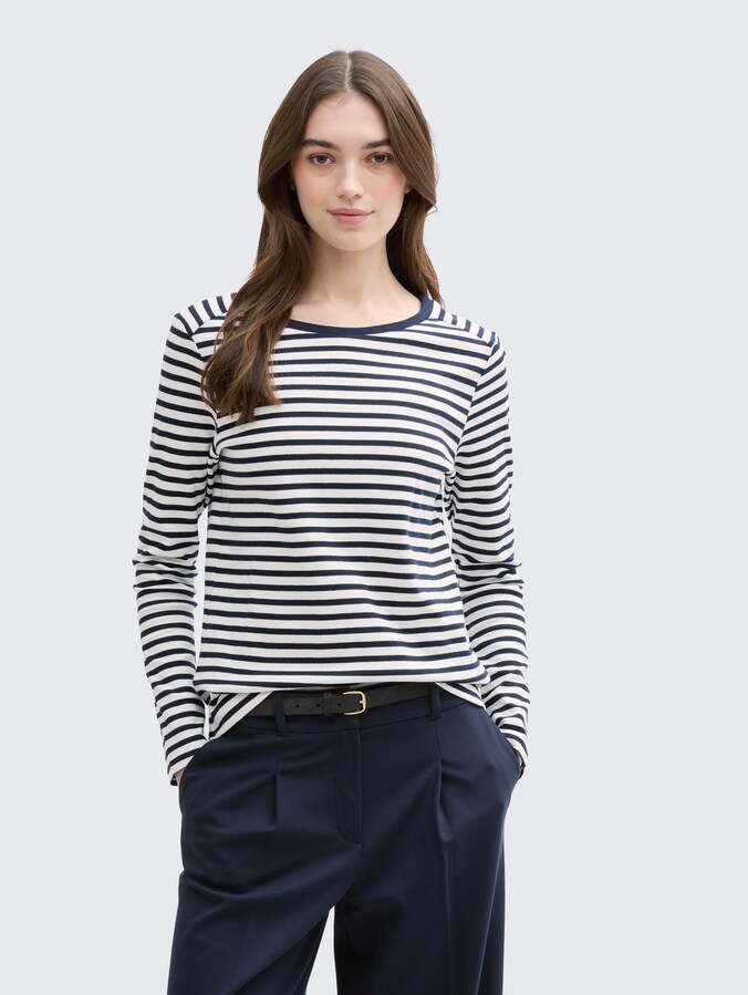 Long-sleeved shirt with striped pattern by Denim Female, navy white stripe