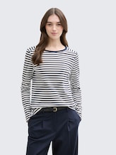 Shirt met lange mouwen en streeppatroon - navy white stripe - Nek model vooraanzicht