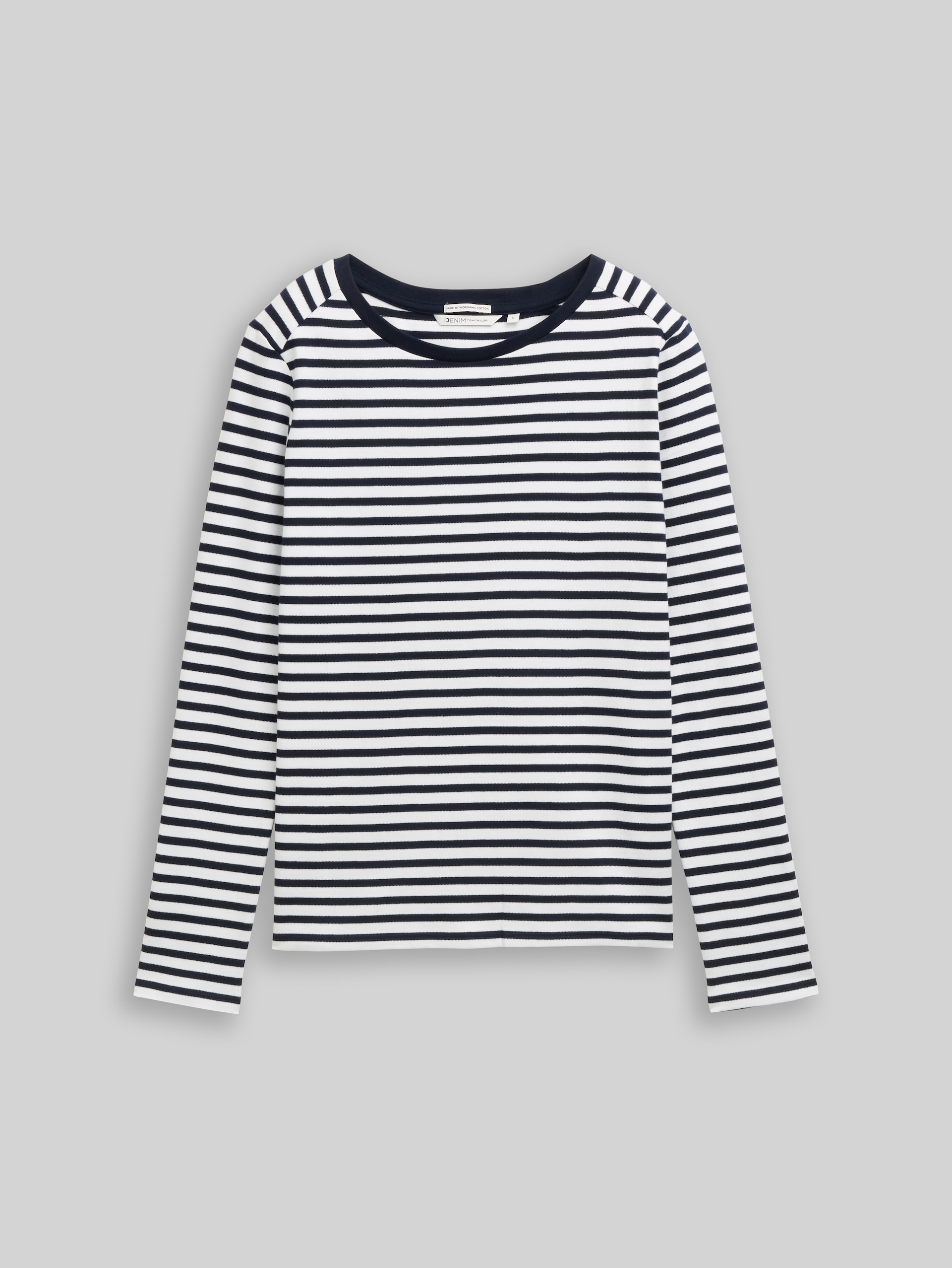 Long-sleeved shirt with striped pattern - navy white stripe - Front product view