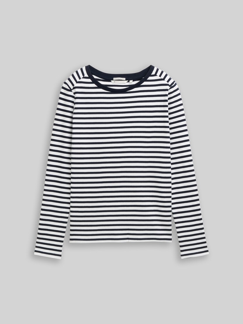 T-shirt à manches longues à rayures par Denim Female, navy white stripe