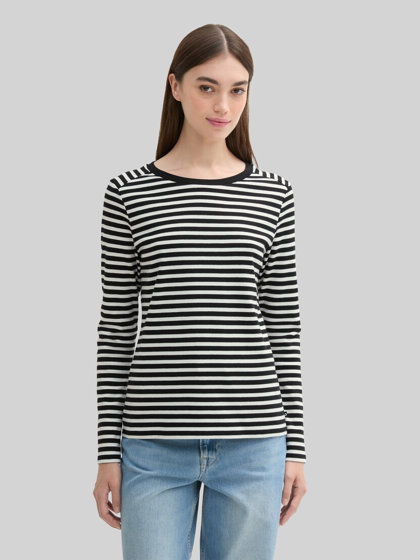 Shirt met lange mouwen en streepmotief door Denim Female, black white stripe
