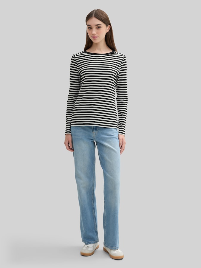 Langarmshirt mit Streifenmuster von Denim Female, black white stripe