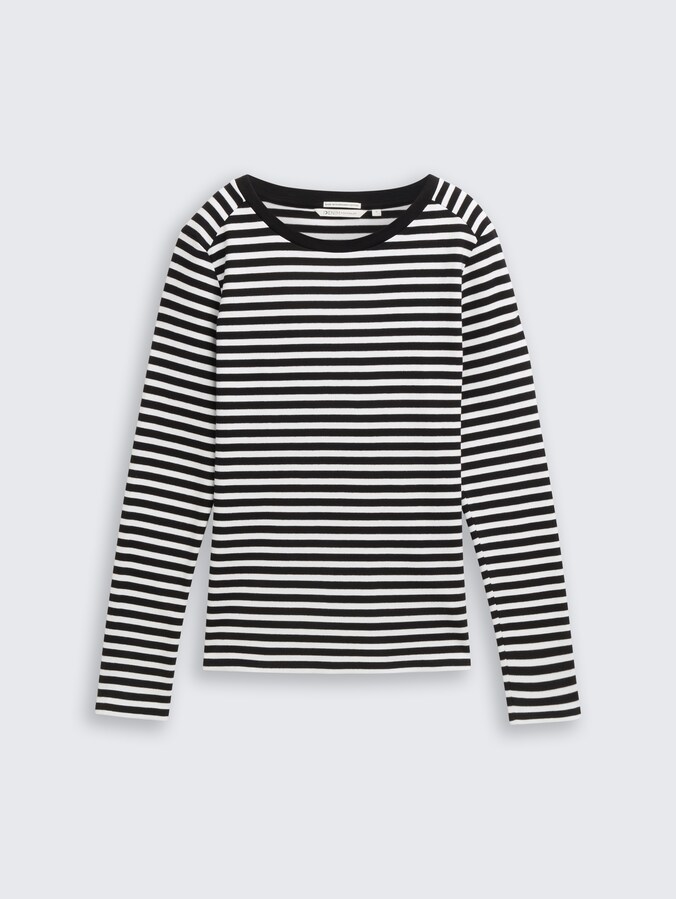 Shirt met lange mouwen en streepjesmotief door Denim Female, black white stripe