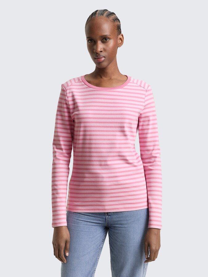 Long-sleeved shirt with striped pattern by Denim Female, tonal blush rose stripe