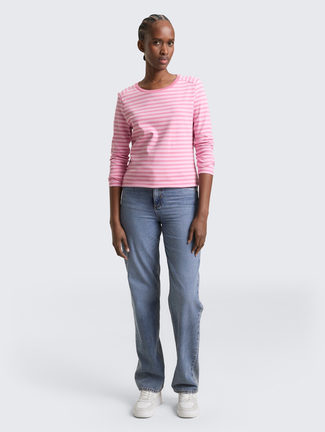 Langarmshirt mit Streifenmuster - tonal blush rose stripe - Model-Vorderansicht