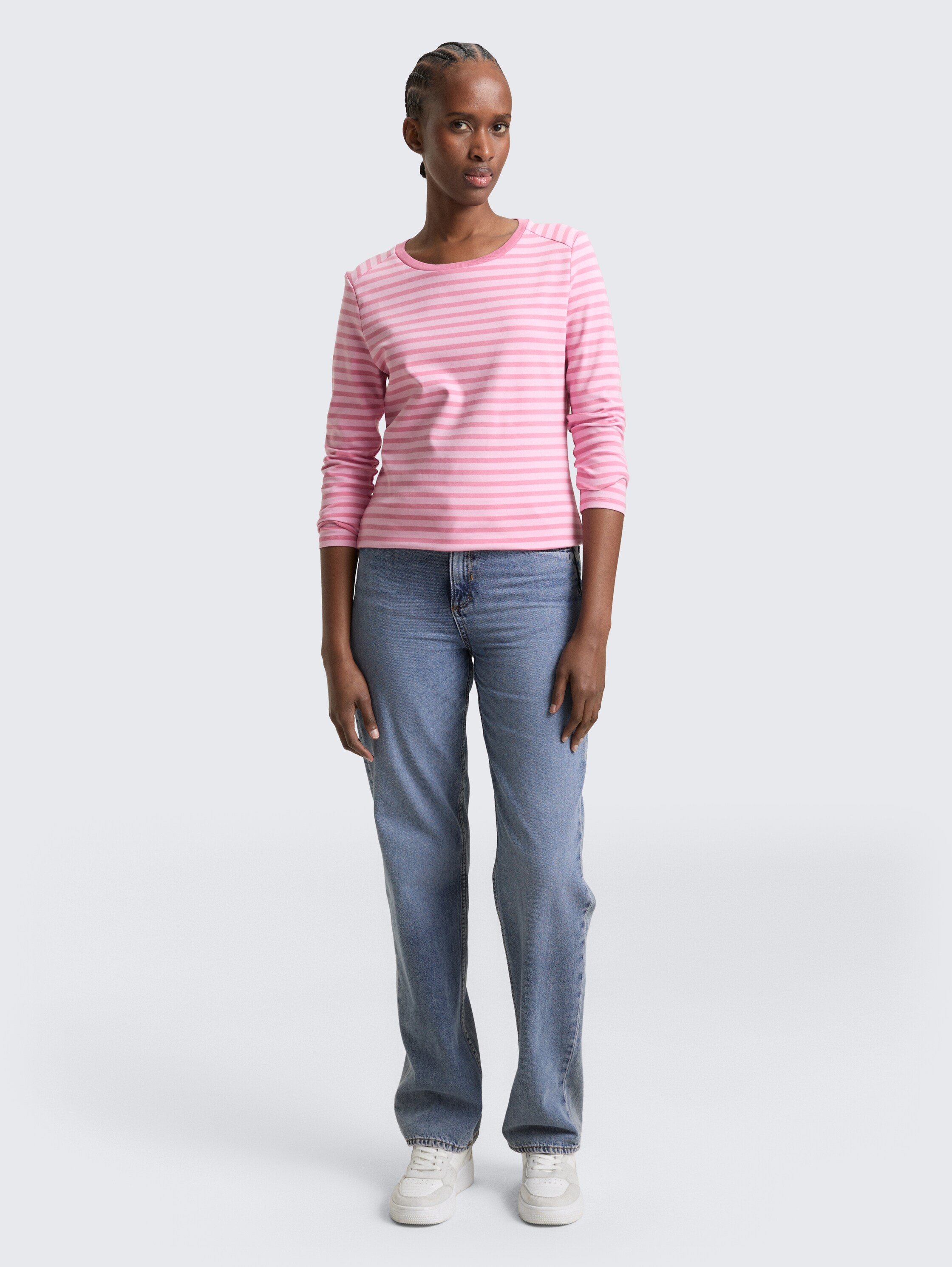 Langarmshirt mit Streifenmuster - tonal blush rose stripe - Model-Vorderansicht
