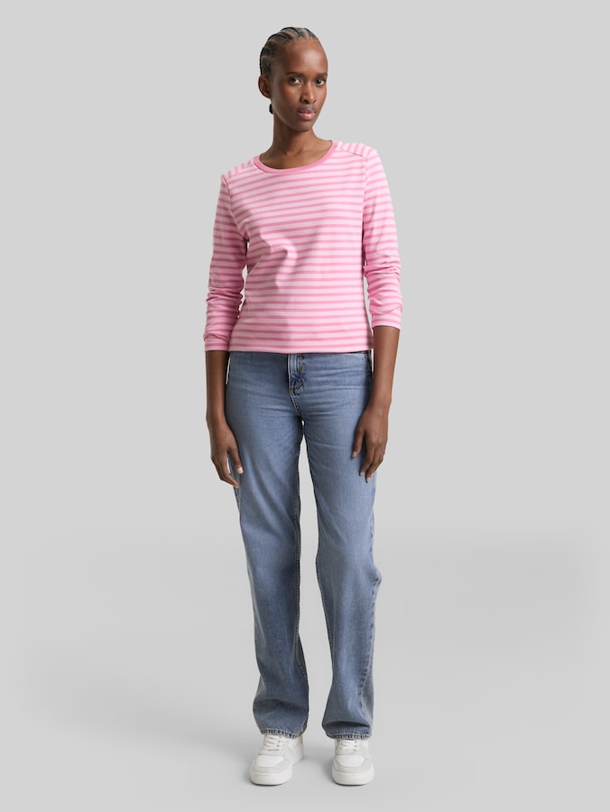 Long-sleeved T-shirt with striped pattern by Denim Female, tonal blush rose stripe