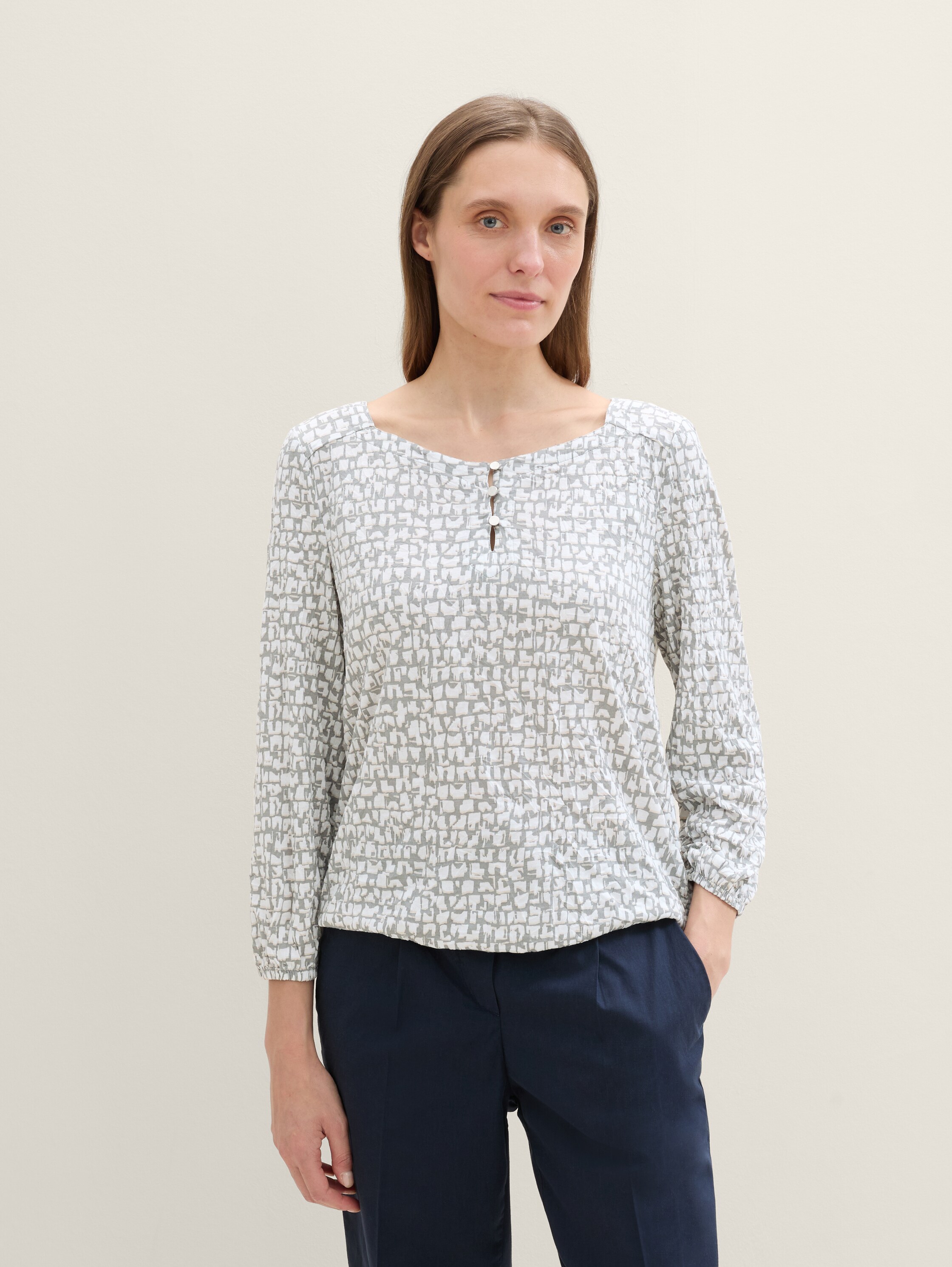 Shirt met 3/4 mouwen in rimpellook - neutral_tile_design - 