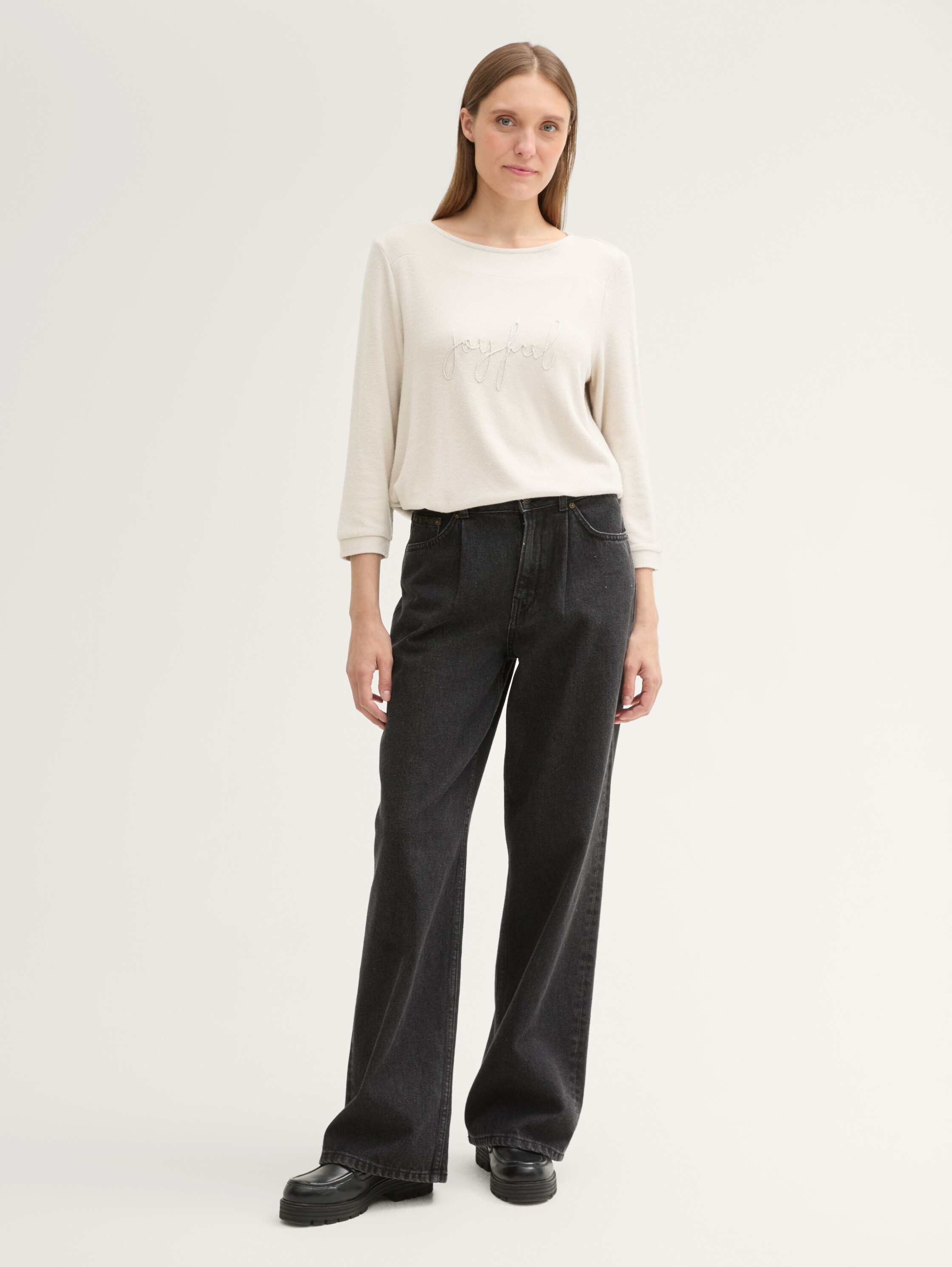 Soft-Touch Shirt mit Schriftzug - dusty_beige_melange - 