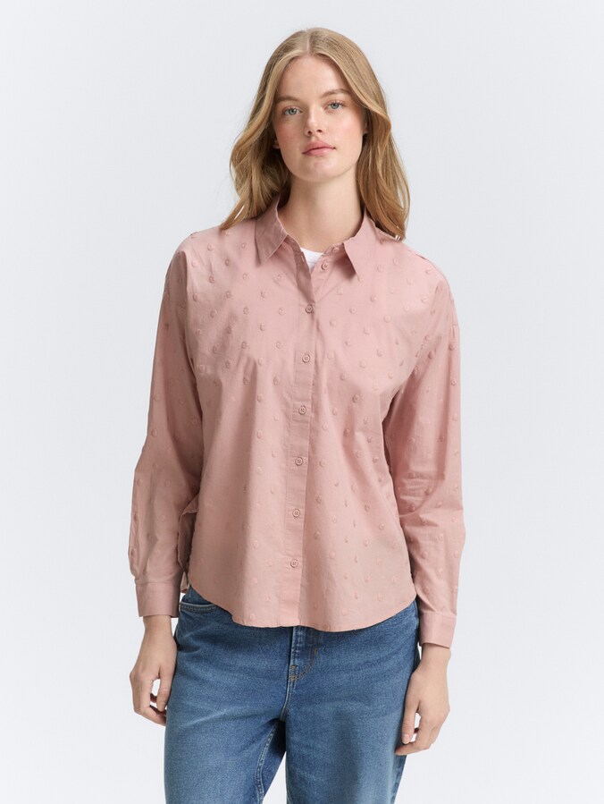 Overhemdblouse met gestippelde structuur door Denim Female, Antique Rose