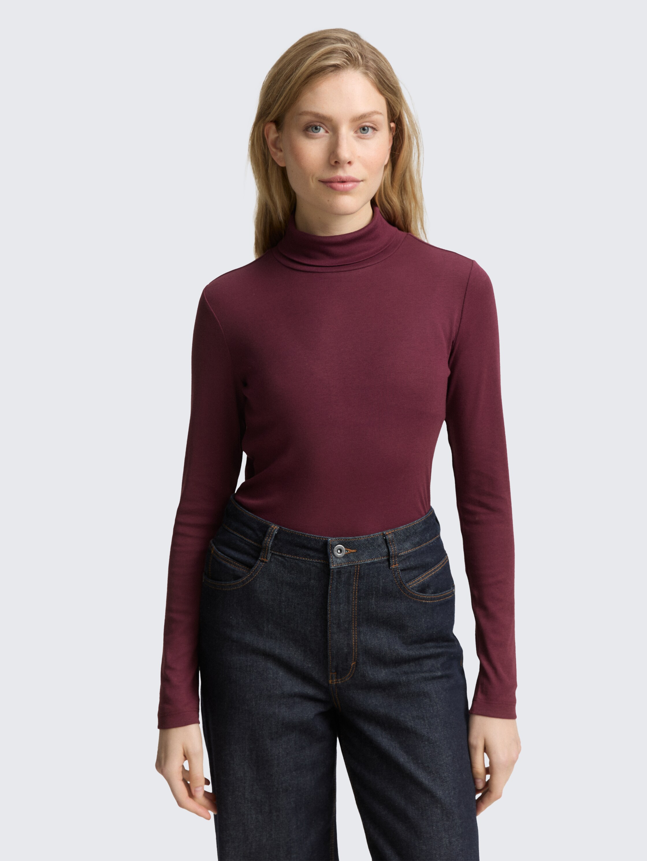 Long-sleeved shirt with turtleneck - bordeaux_red - 