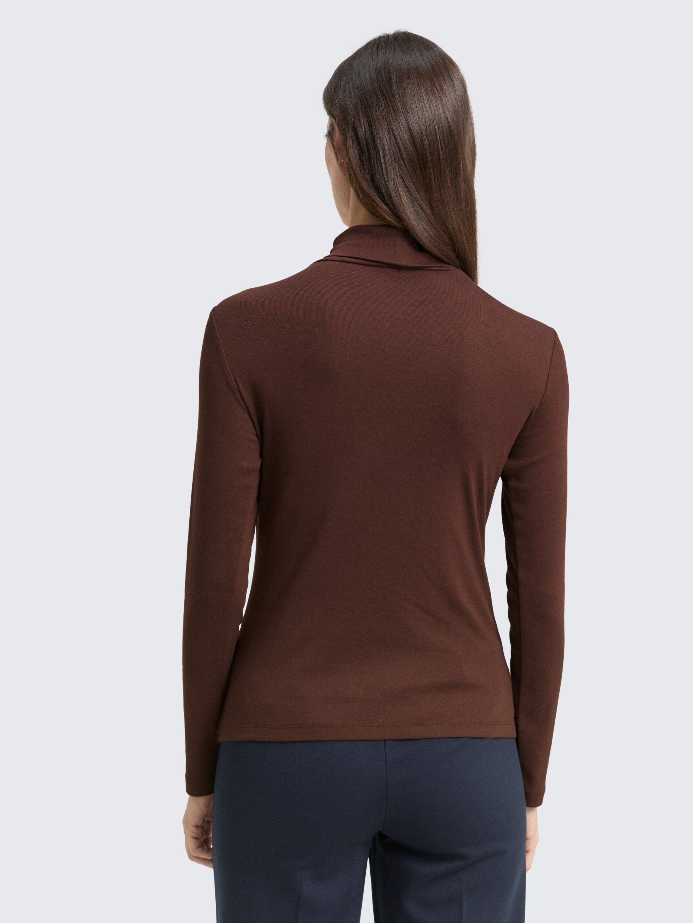 Shirt met lange mouwen en col - dark pecan brown - Neklijn model-achteraanzicht