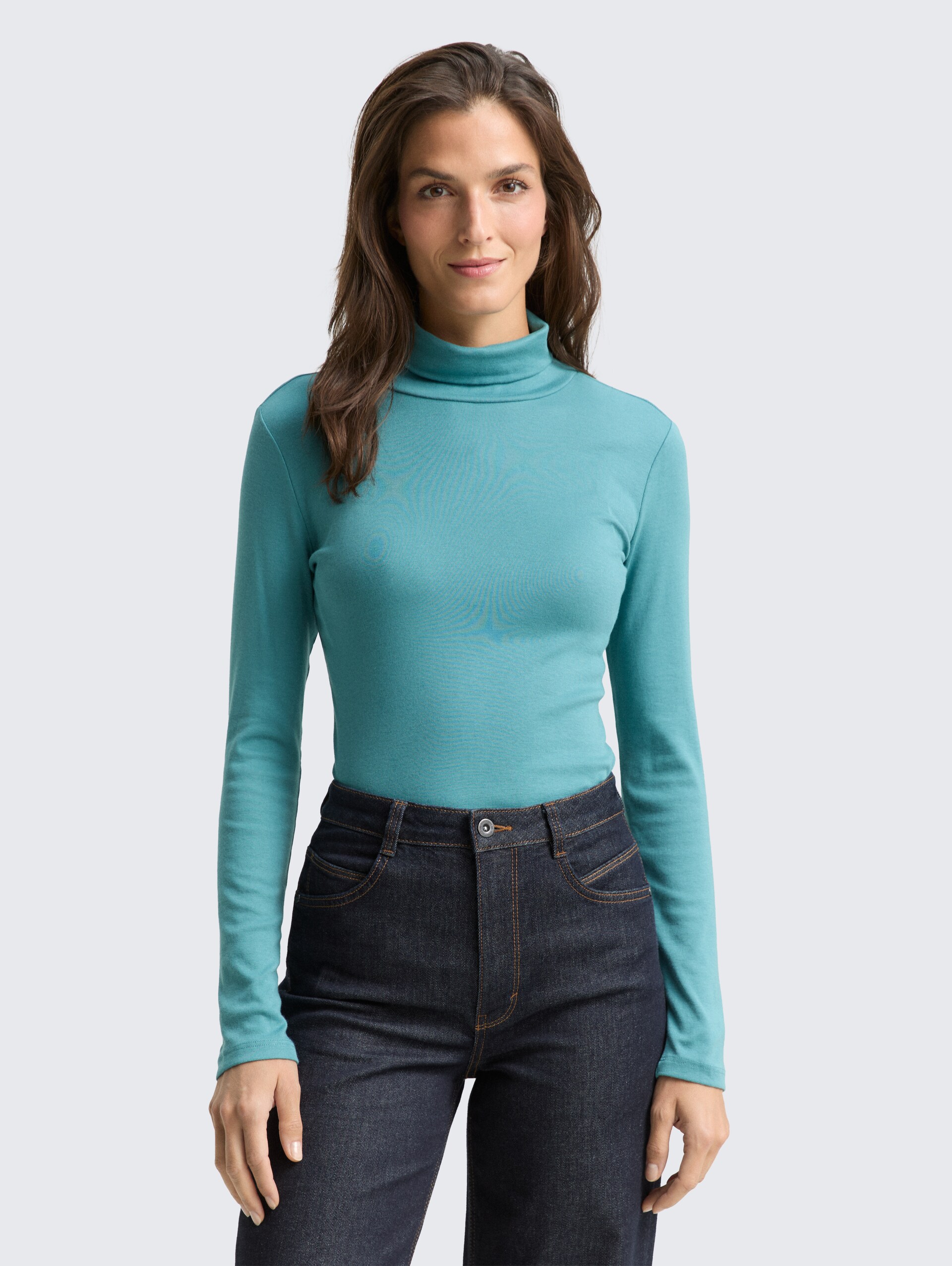 Shirt met lange mouwen en rolkraag - tropical teal - Nek model vooraanzicht