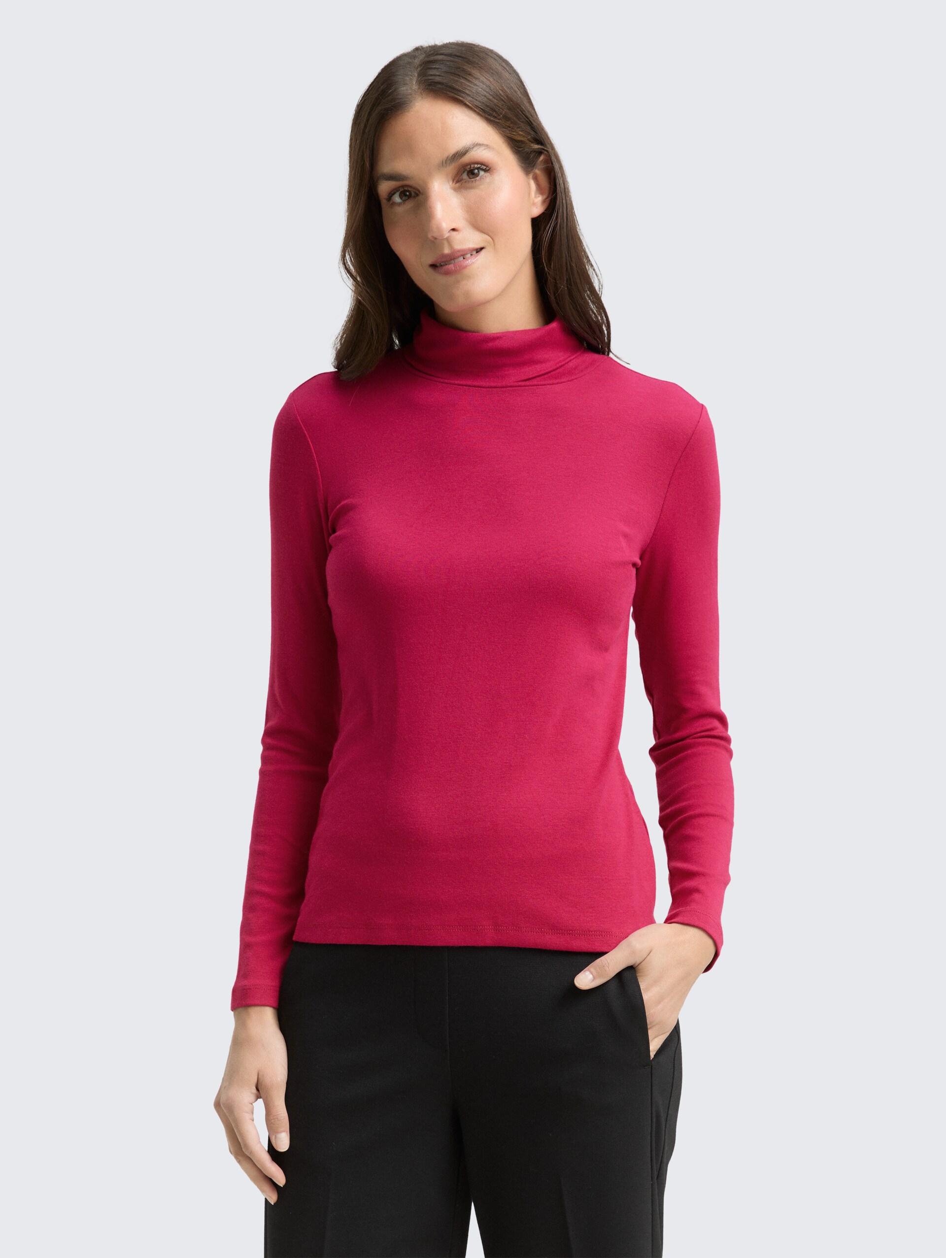 Shirt met lange mouwen en rolkraag - dark pink - Nek model vooraanzicht