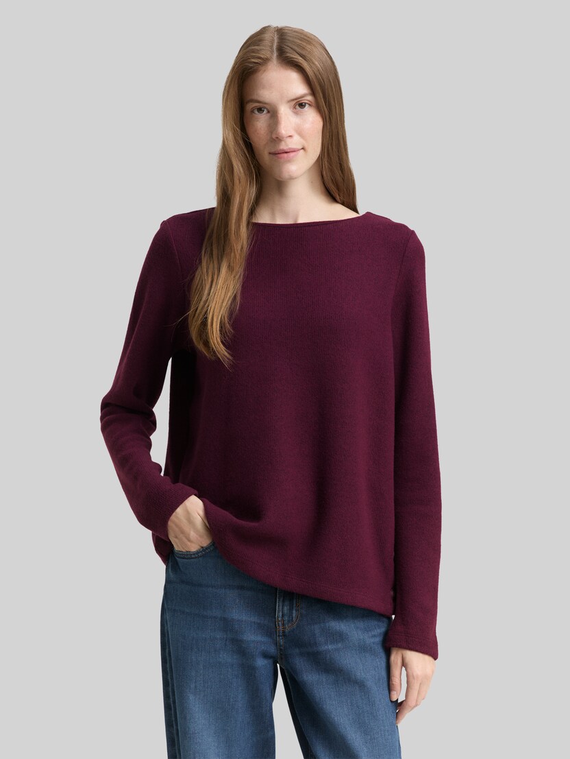 Soft-touch sweatshirt with button details by Women, Dark Red Mélange