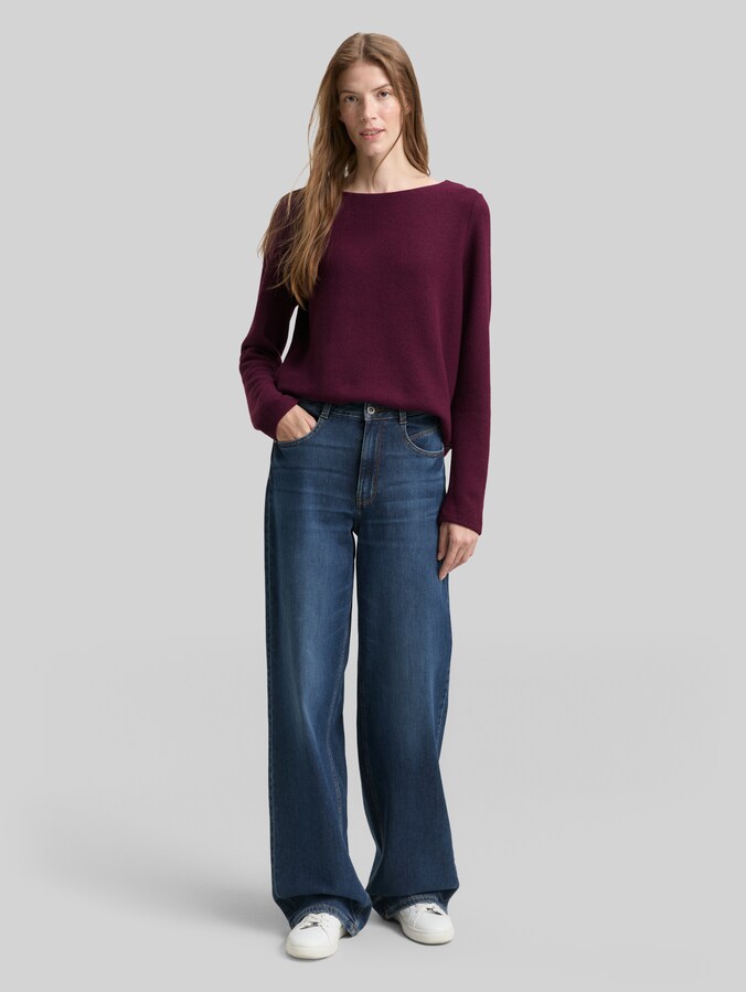 Sweat-shirt doux au toucher avec détails boutonnés par Women, Dark Red Mélange