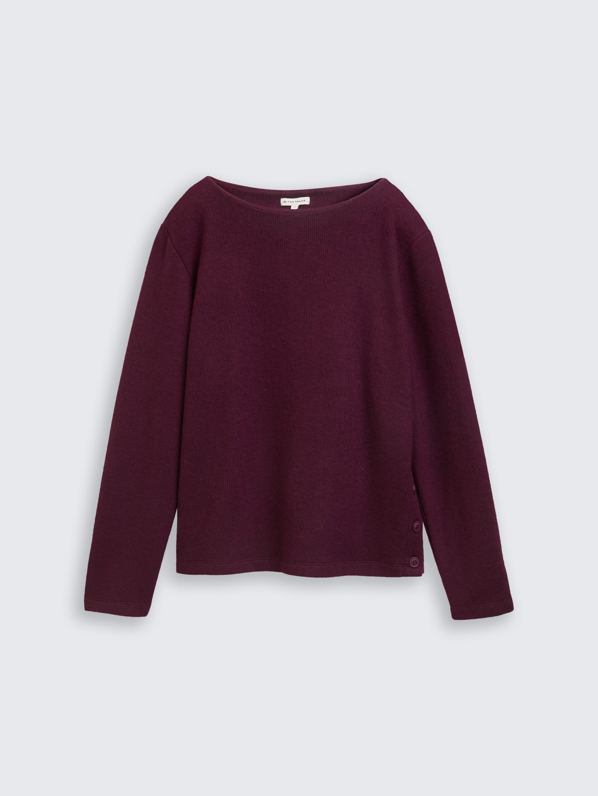 Soft-Touch Sweatshirt mit Knopf-Details - Dark Red Mélange - Vorder-Produkt-Ansicht