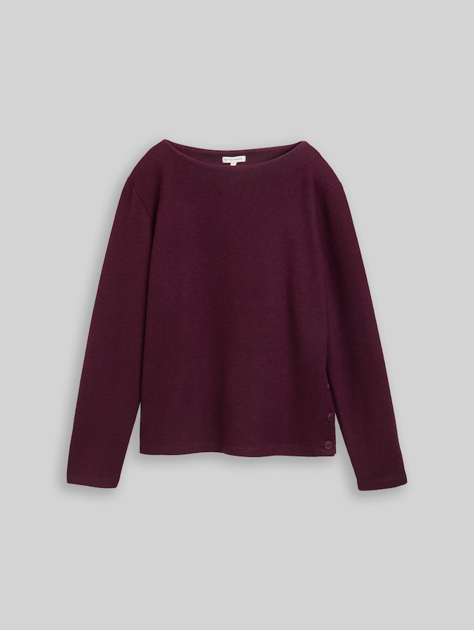 Soft-Touch Sweatshirt mit Knopf-Details von Women, Dark Red Mélange