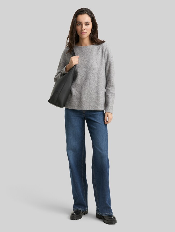 Sweat-shirt doux au toucher avec détails boutonnés par Women, medium silver grey melange