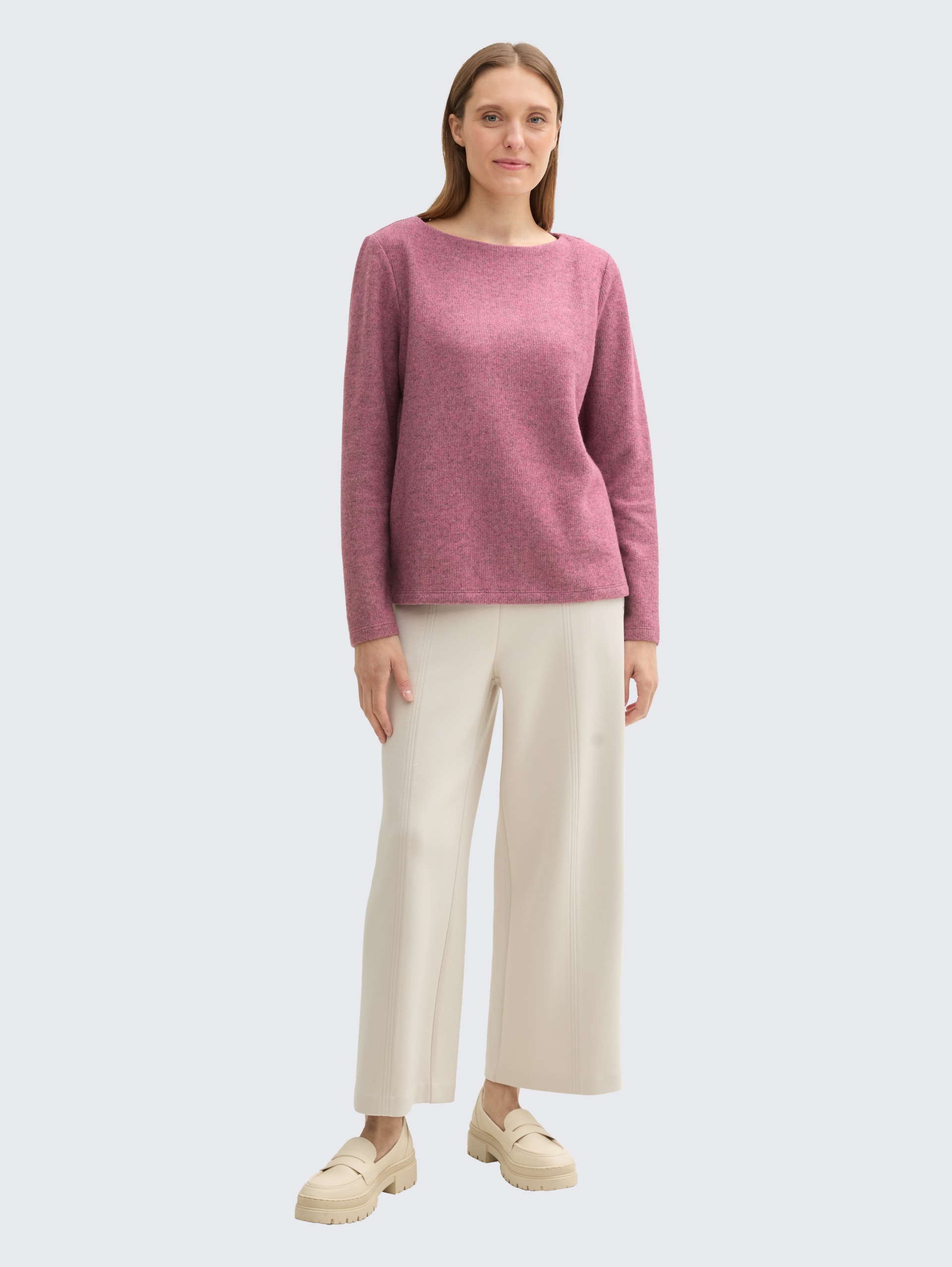 Soft-Touch Sweatshirt mit Knopf-Details - pink velvet melange - Model-Vorderansicht