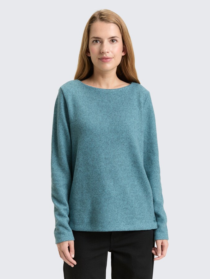 Soft-touch sweatshirt met knoopdetails door Women, tropical teal melange