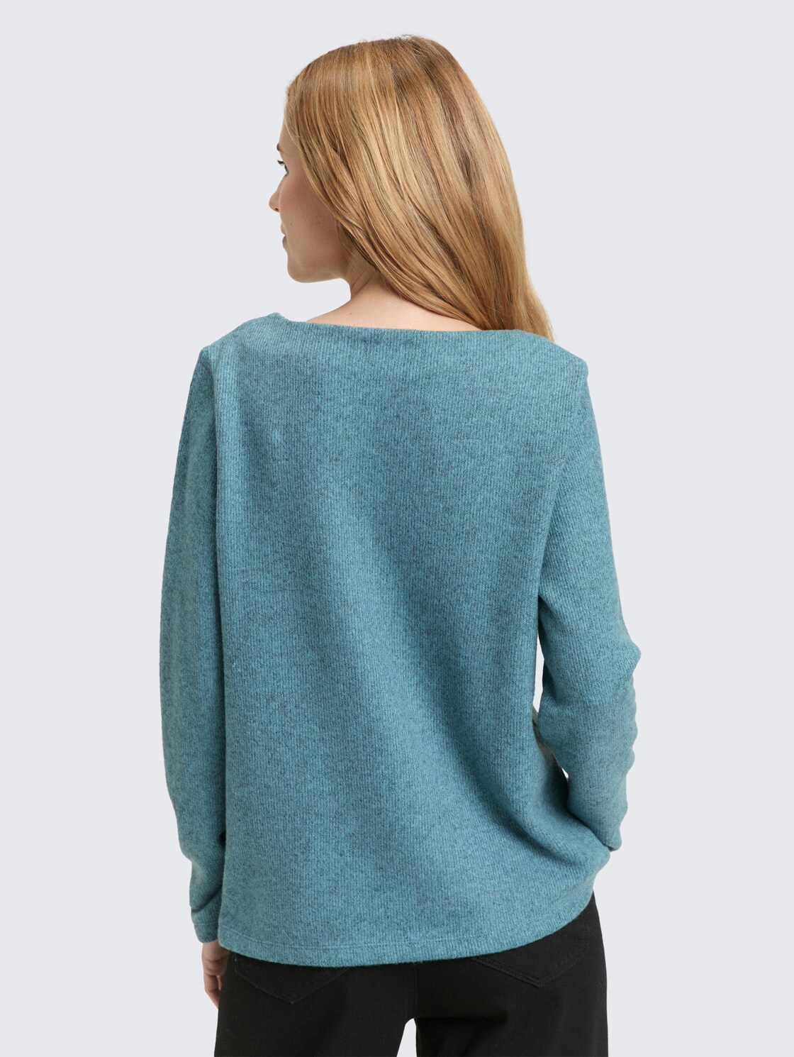 Soft-Touch Sweatshirt mit Knopf-Details - tropical teal melange - Auschnitt Model-Rückansicht