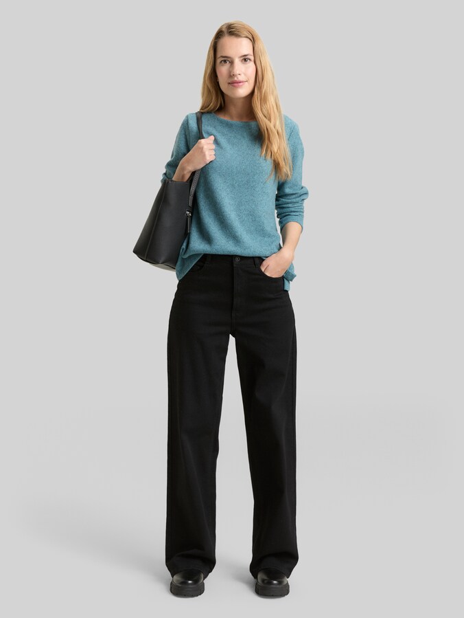 Soft-touch sweatshirt met knoopdetails door Women, tropical teal melange